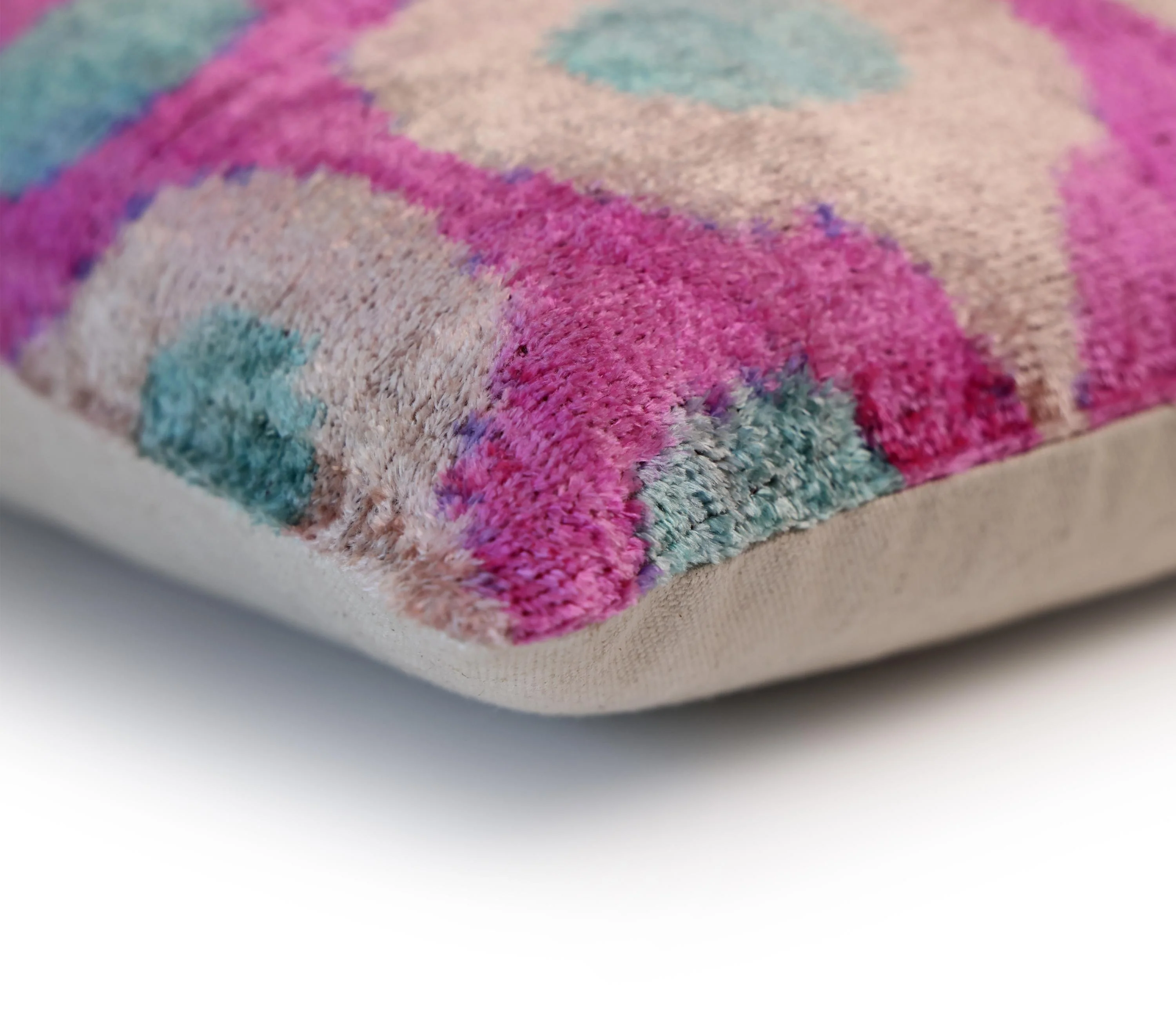 Pink and Aqua Circle Silk Velvet Pillow 16x24 Handmade Luxury Cushion - Image 7