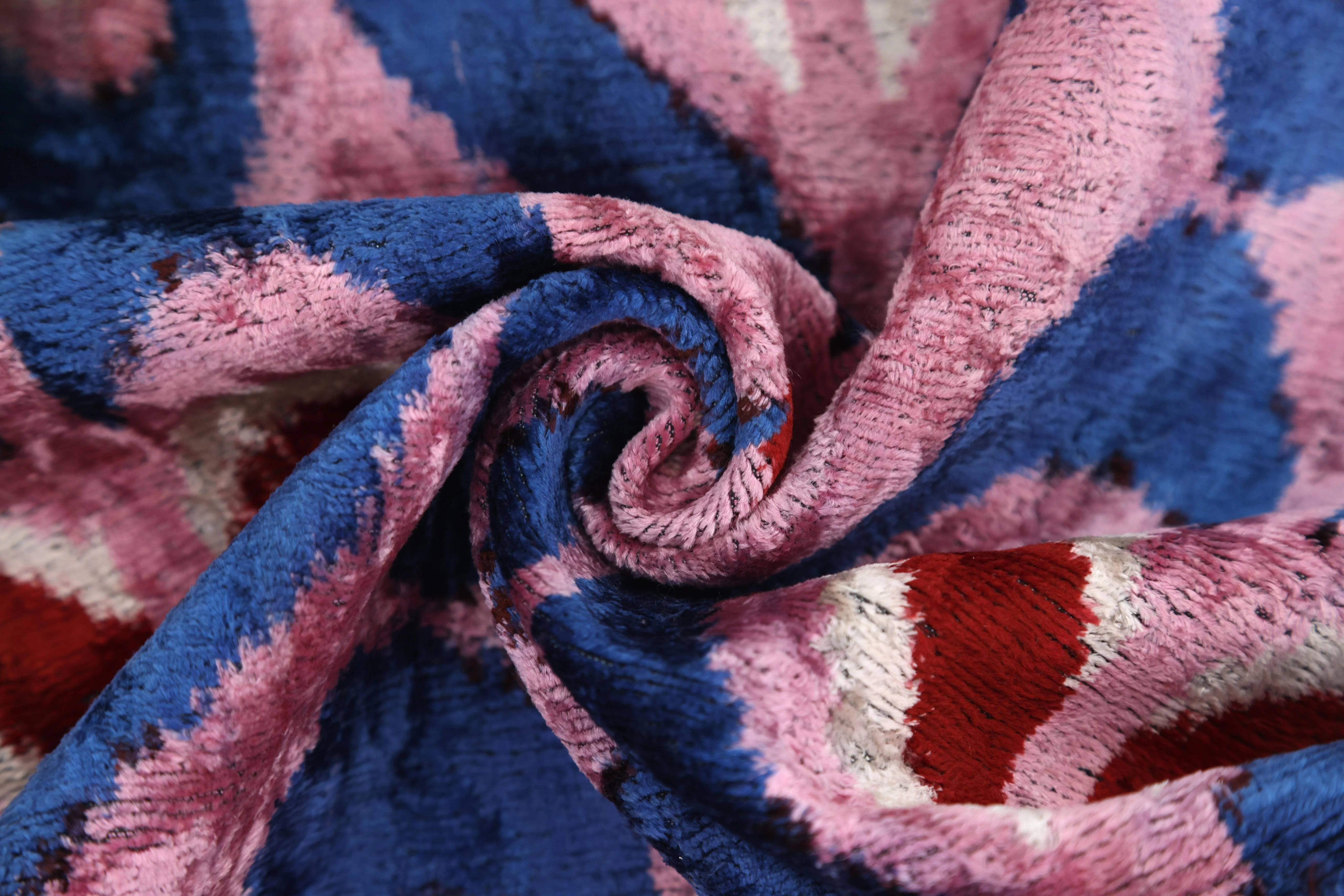 Pink & Blue Heart Pattern Velvet Pillow – Handmade 16x24 Lumbar - Image 2