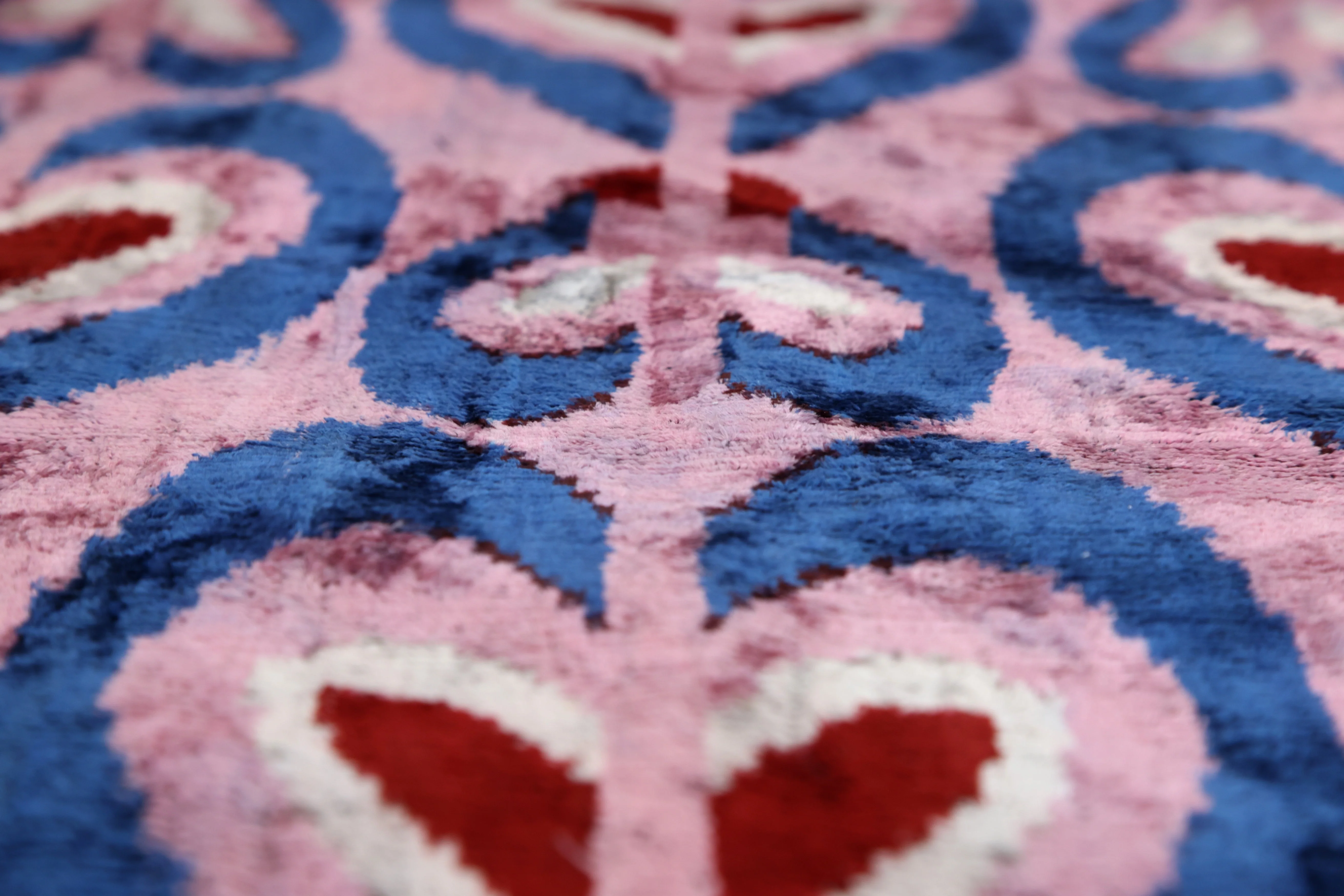 Pink & Blue Heart Pattern Velvet Pillow – Handmade 16x24 Lumbar - Image 4