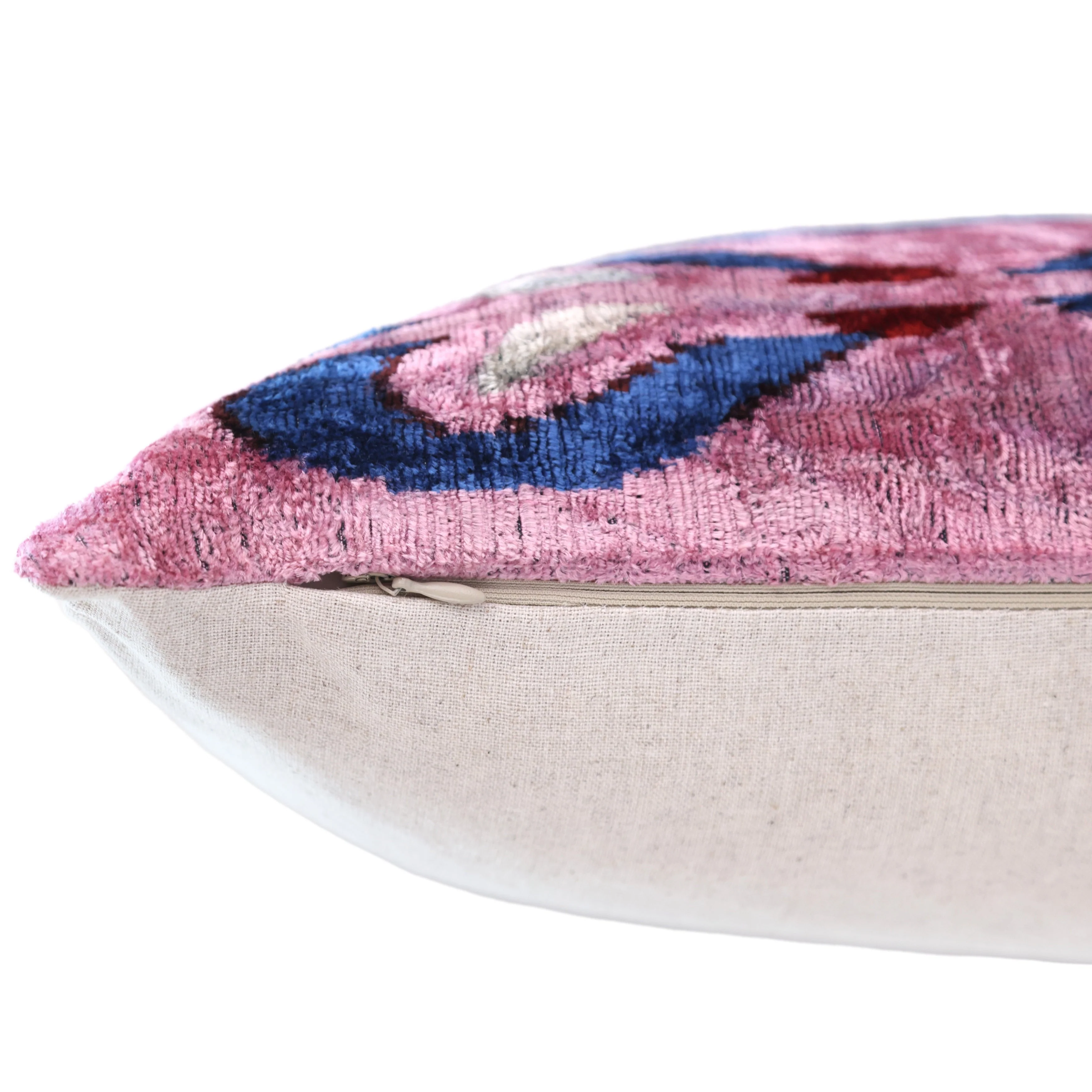 Pink & Blue Heart Pattern Velvet Pillow – Handmade 16x24 Lumbar - Image 6
