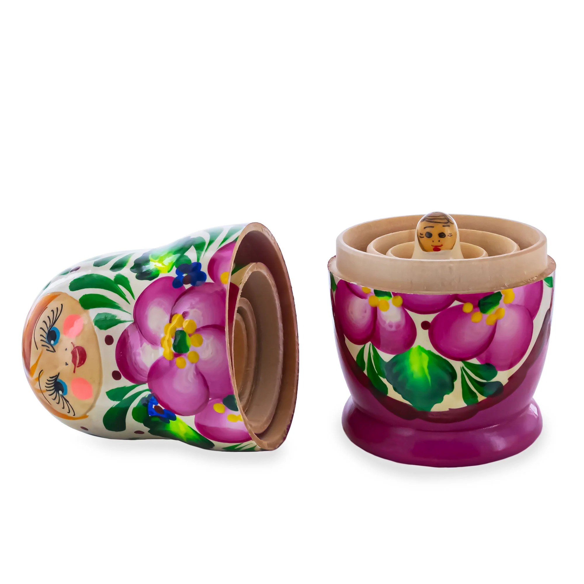 Pink Color with Pink Flowers Wooden  Nesting Dolls - Image 3