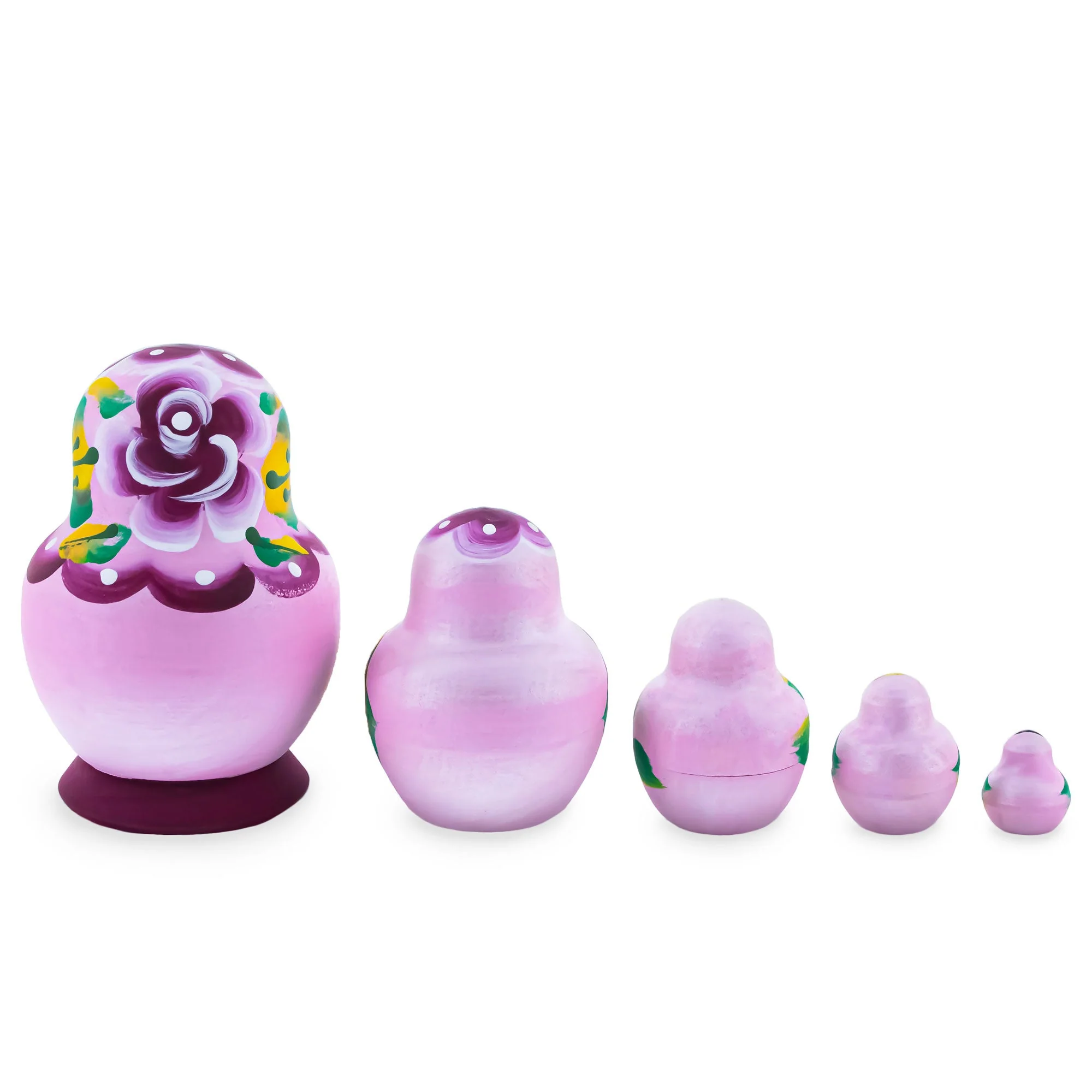 Pink Color with White Velvet Flower Wooden  Nesting Dolls - Image 2