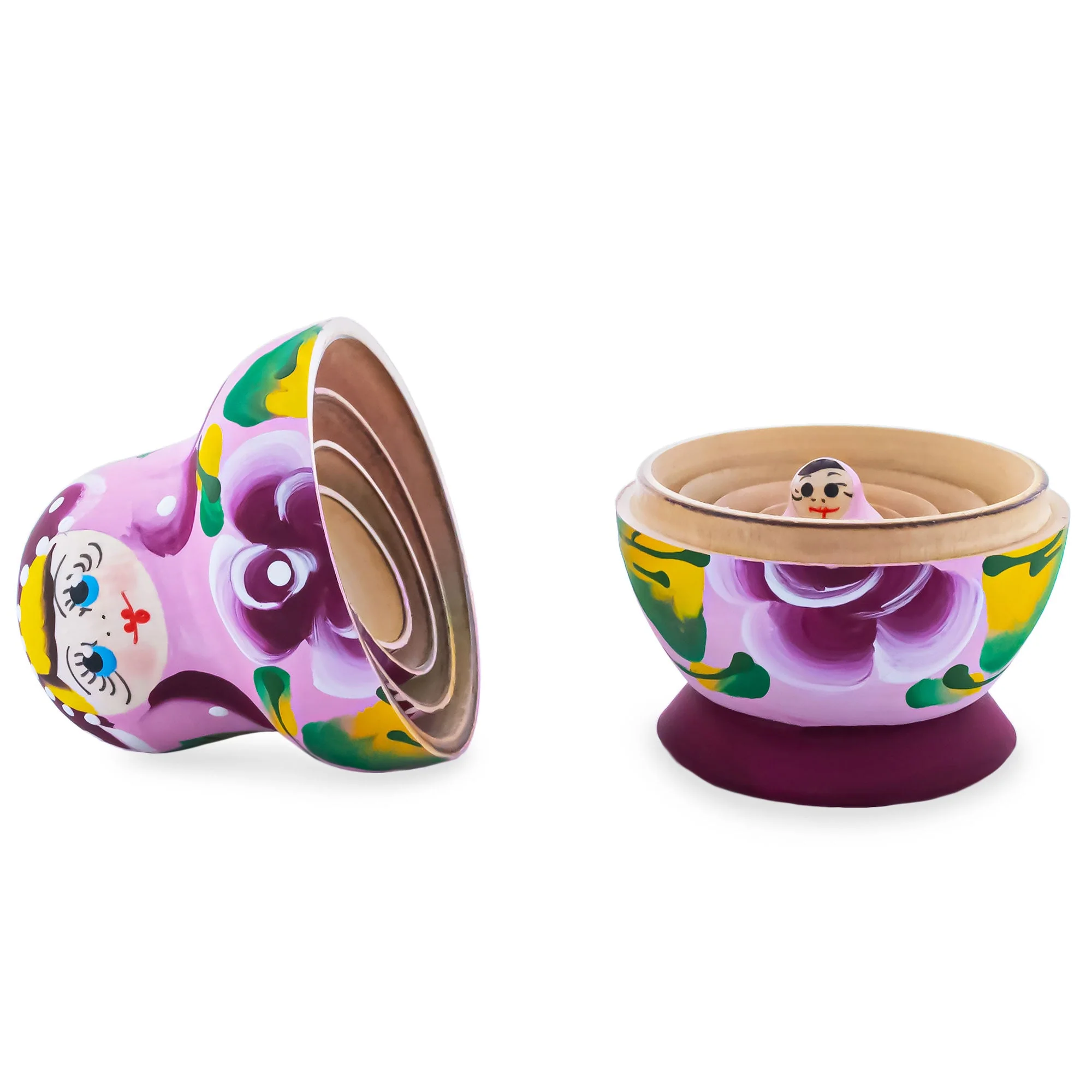 Pink Color with White Velvet Flower Wooden  Nesting Dolls - Image 3