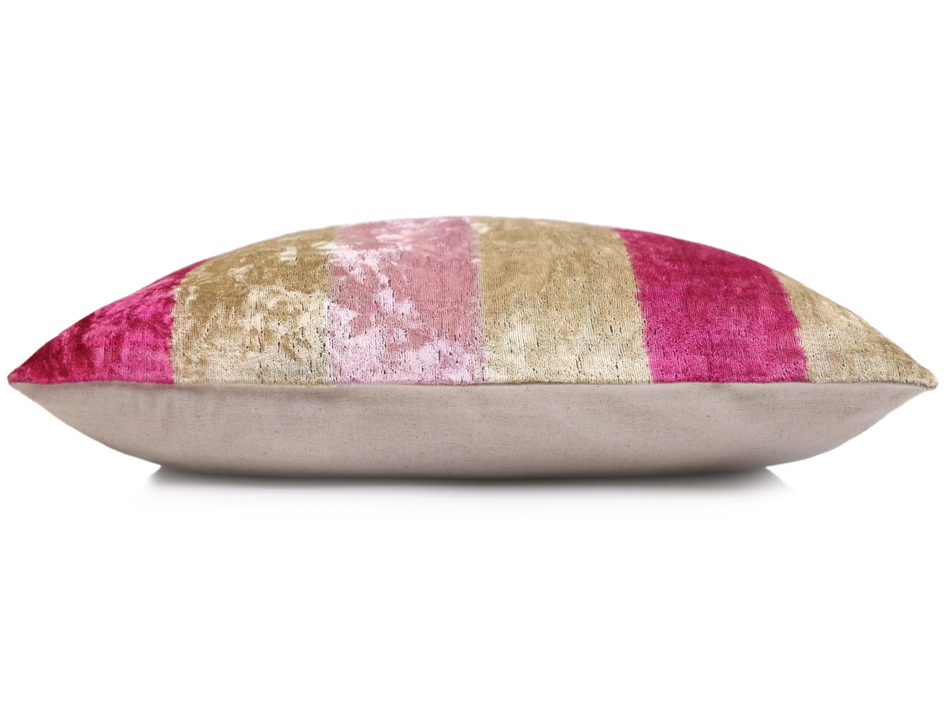 Pink Gold Striped Silk Velvet Lumbar Pillow – 16x24 Handmade Luxury Cushion - Image 4