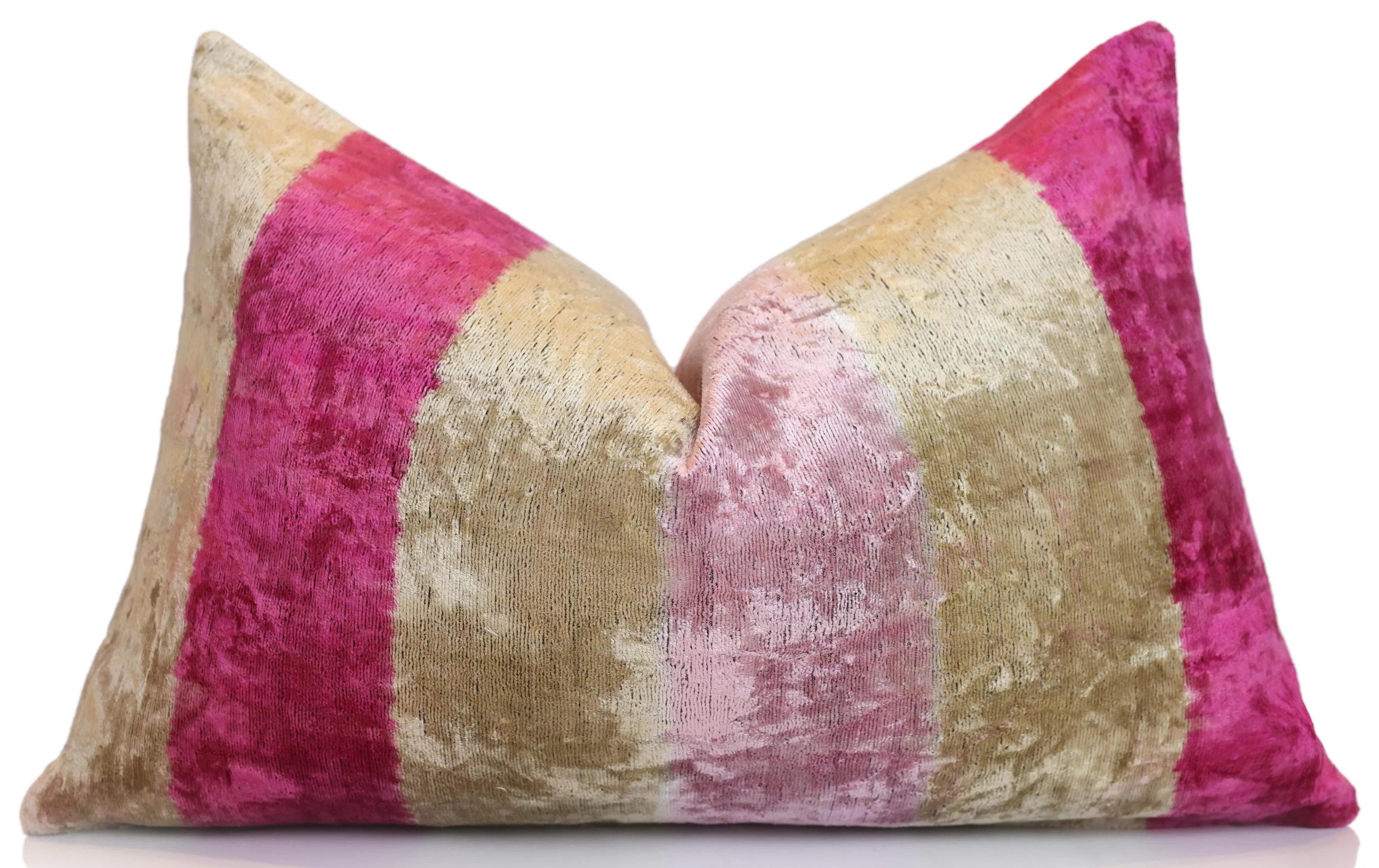 Pink Gold Striped Silk Velvet Lumbar Pillow – 16x24 Handmade Luxury Cushion - Image 5