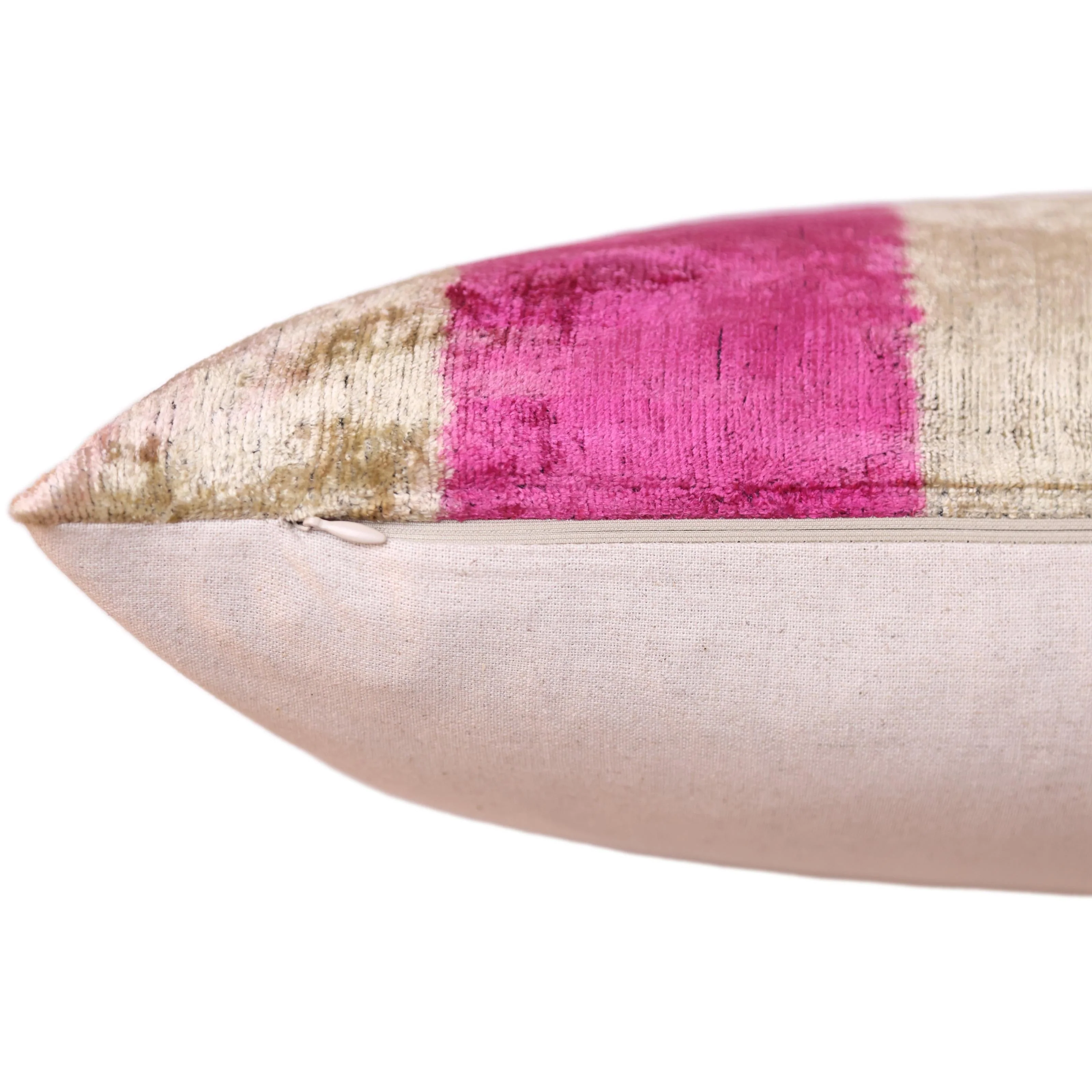Pink Gold Striped Silk Velvet Lumbar Pillow – 16x24 Handmade Luxury Cushion - Image 6