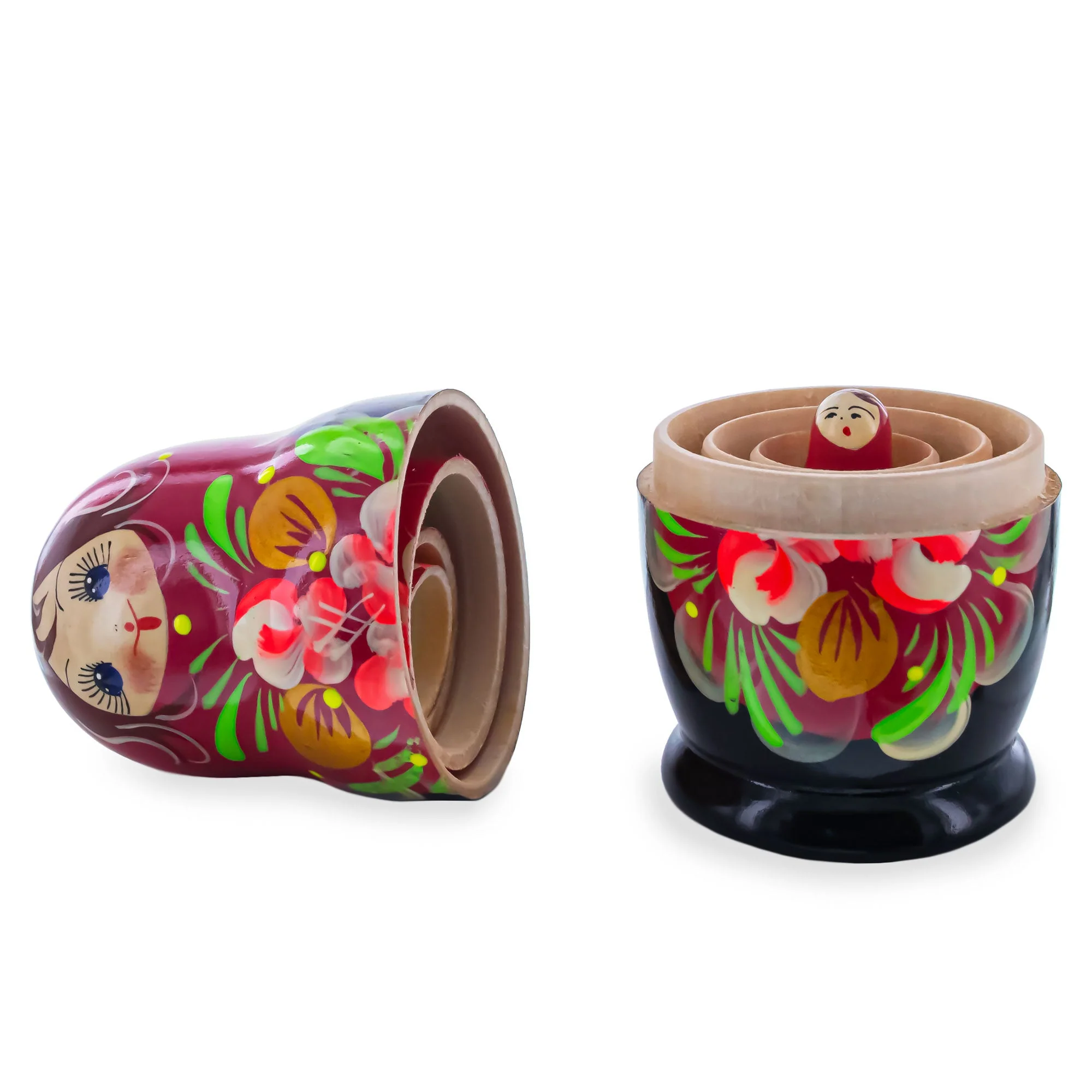Pink Hood with Orange Flowers Wooden  Nesting Dolls - Image 3