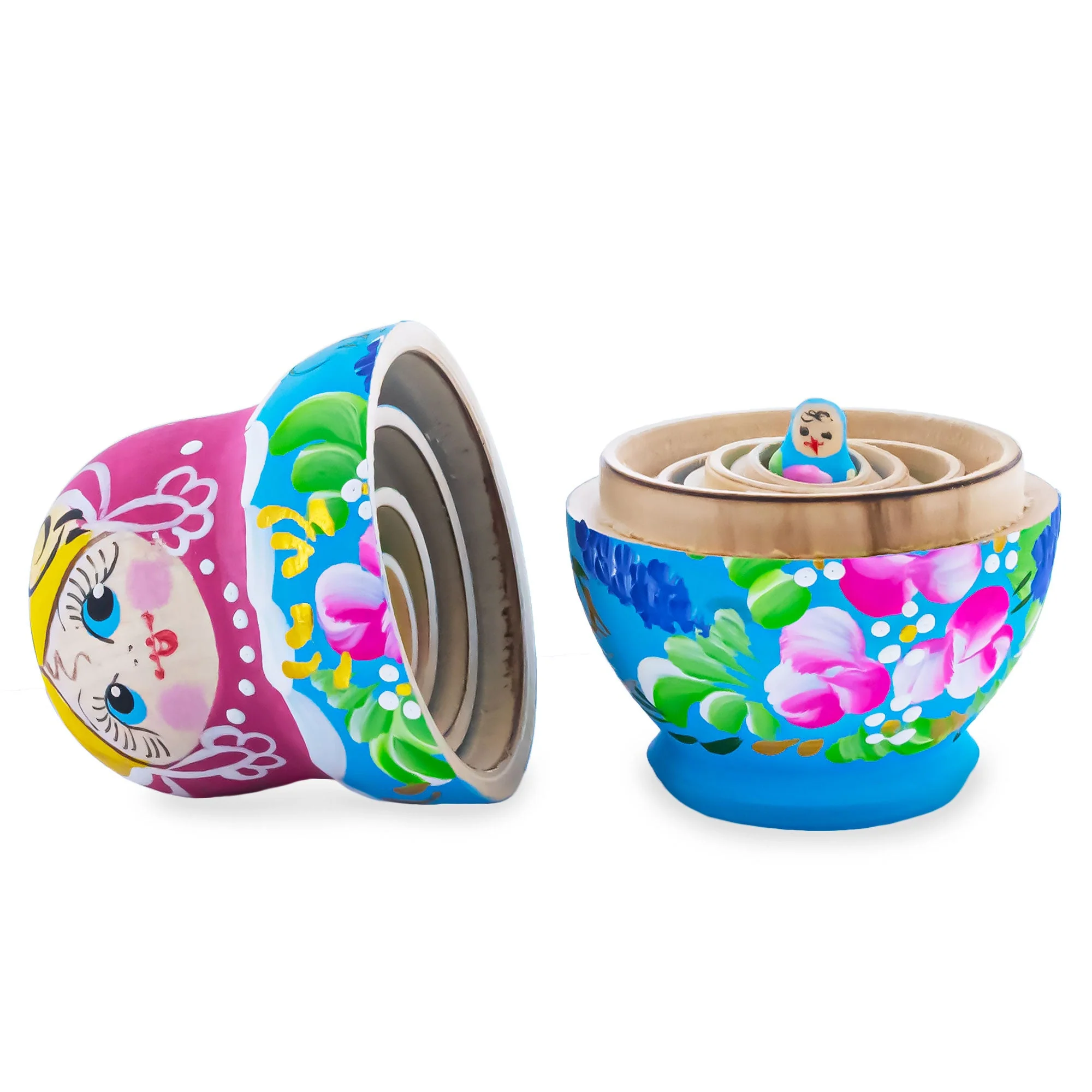 Pink Hood with Pink Flowers Wooden  Nesting Dolls - Image 3