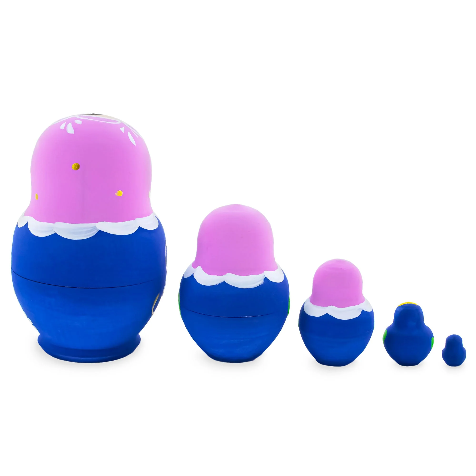 Pink Hood with White Flowers Wooden Nesting Dolls - Image 2
