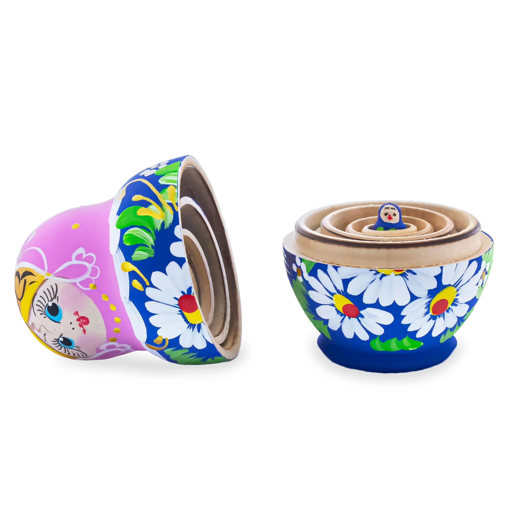 Pink Hood with White Flowers Wooden Nesting Dolls - Image 3