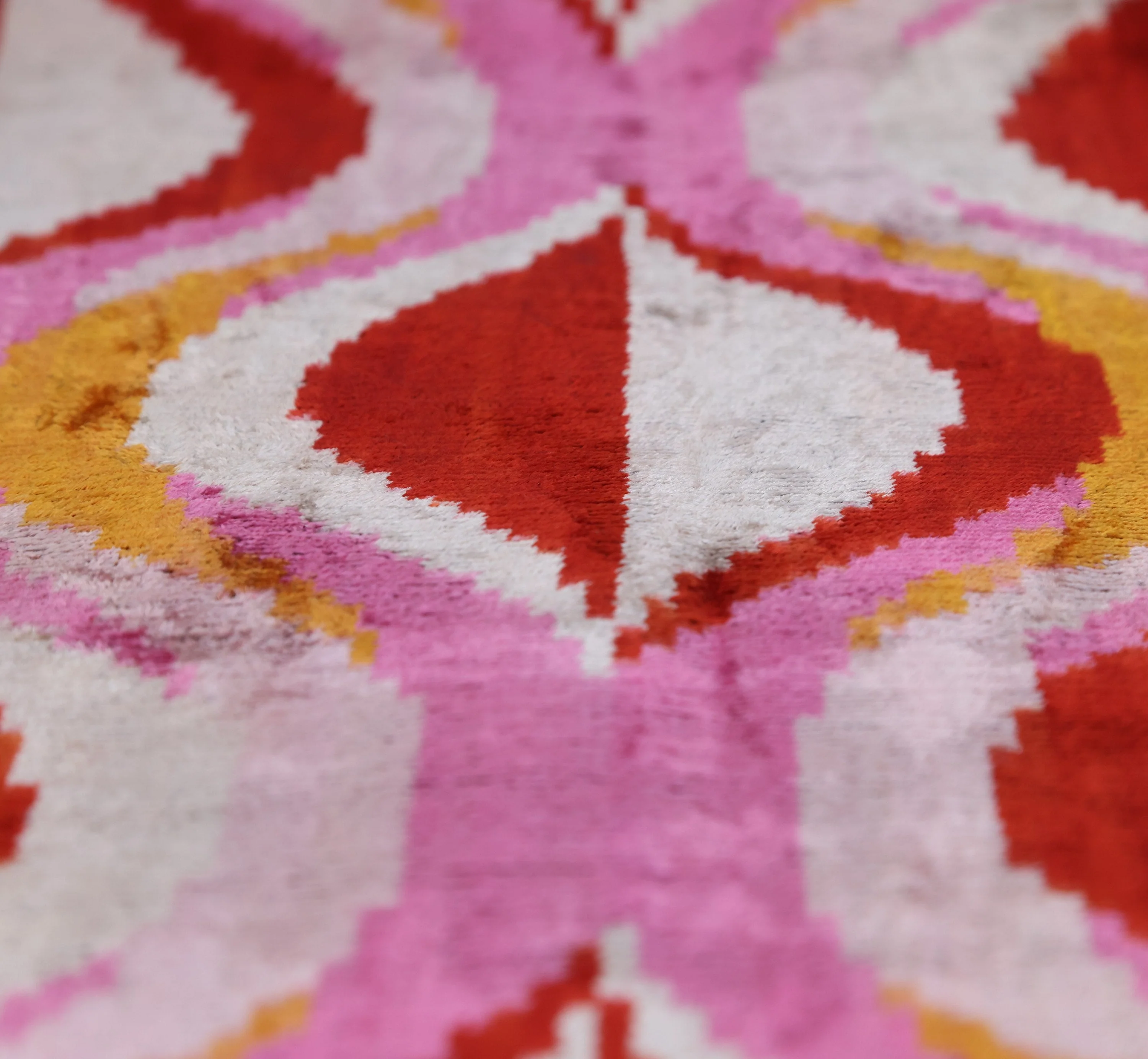 Pink Red Wave Silk Velvet Pillow – 20x20 Handmade Ikat Throw Cushion - Image 3