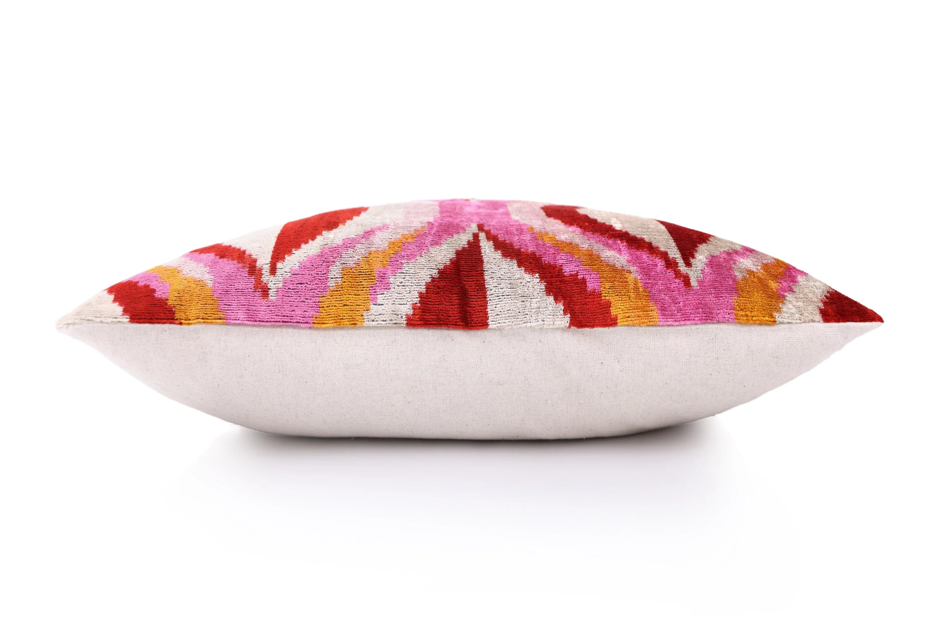 Pink Red Wave Silk Velvet Pillow – 20x20 Handmade Ikat Throw Cushion - Image 4