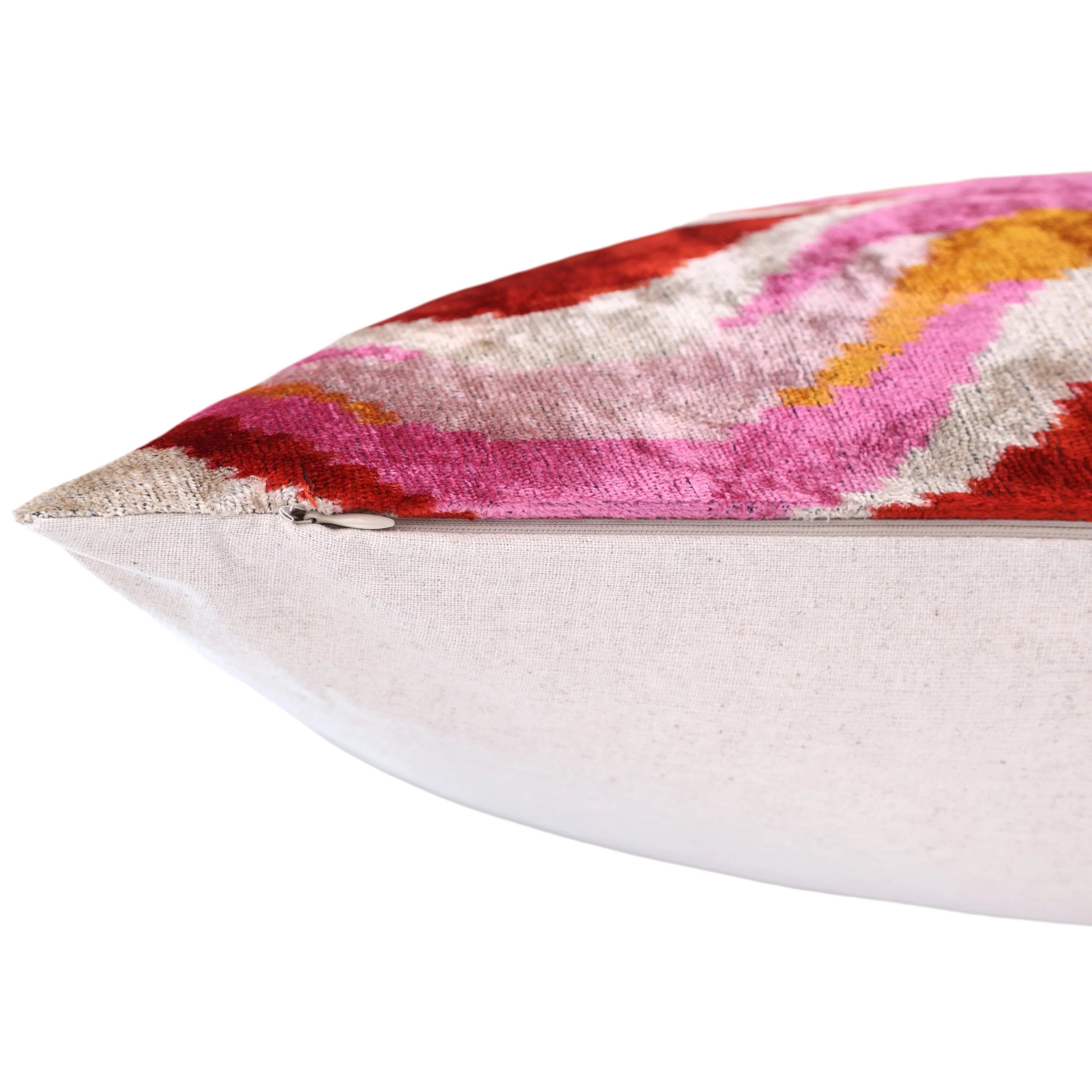 Pink Red Wave Silk Velvet Pillow – 20x20 Handmade Ikat Throw Cushion - Image 6