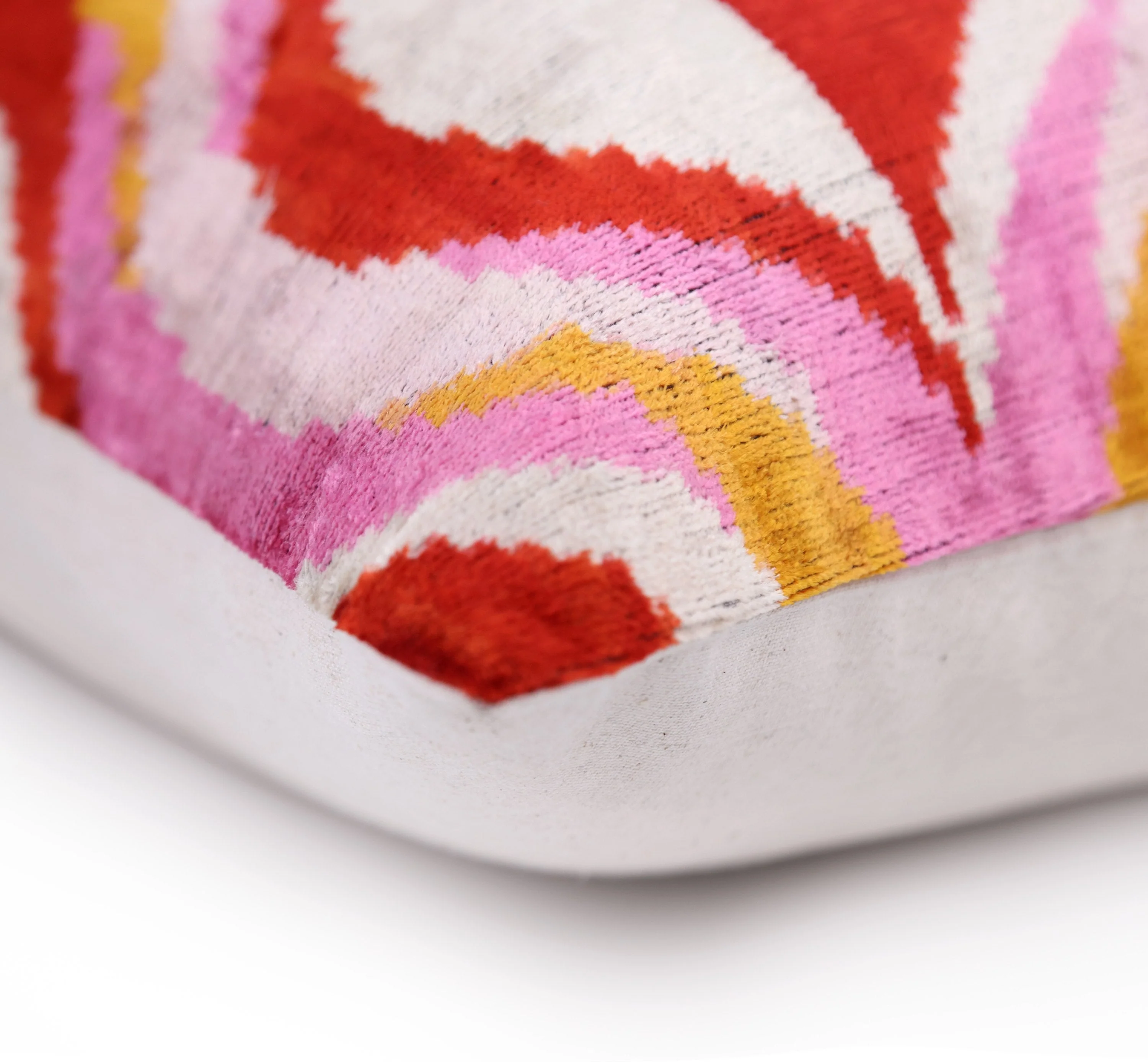 Pink Red Wave Silk Velvet Pillow – 20x20 Handmade Ikat Throw Cushion - Image 8