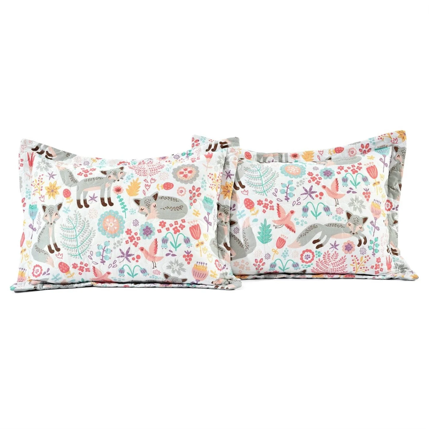 Pink Teal Orange Grey 6 Piece Floral Foxes Daybed Cover Bedding Set - Image 4