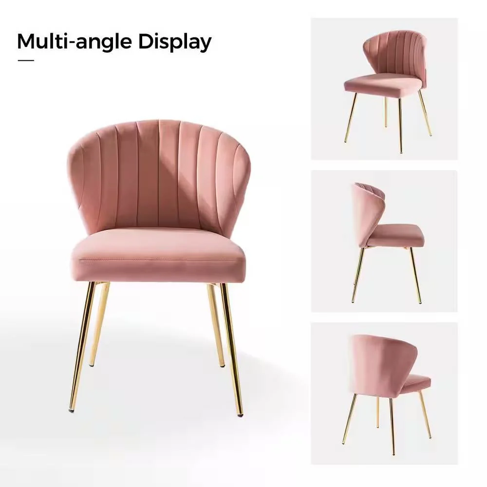 Pink Velvet Upholstered Wingback Accent Side Chair with Gold Metal Legs - Image 2