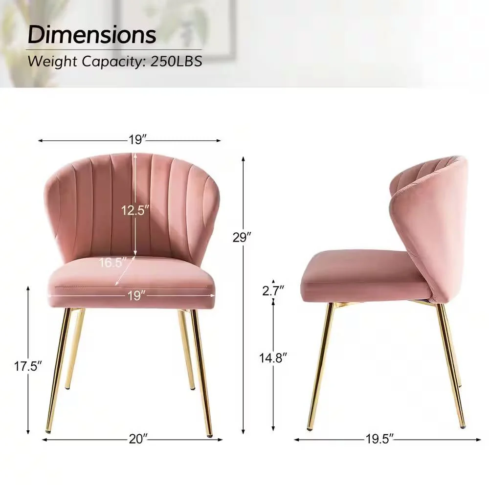 Pink Velvet Upholstered Wingback Accent Side Chair with Gold Metal Legs - Image 5