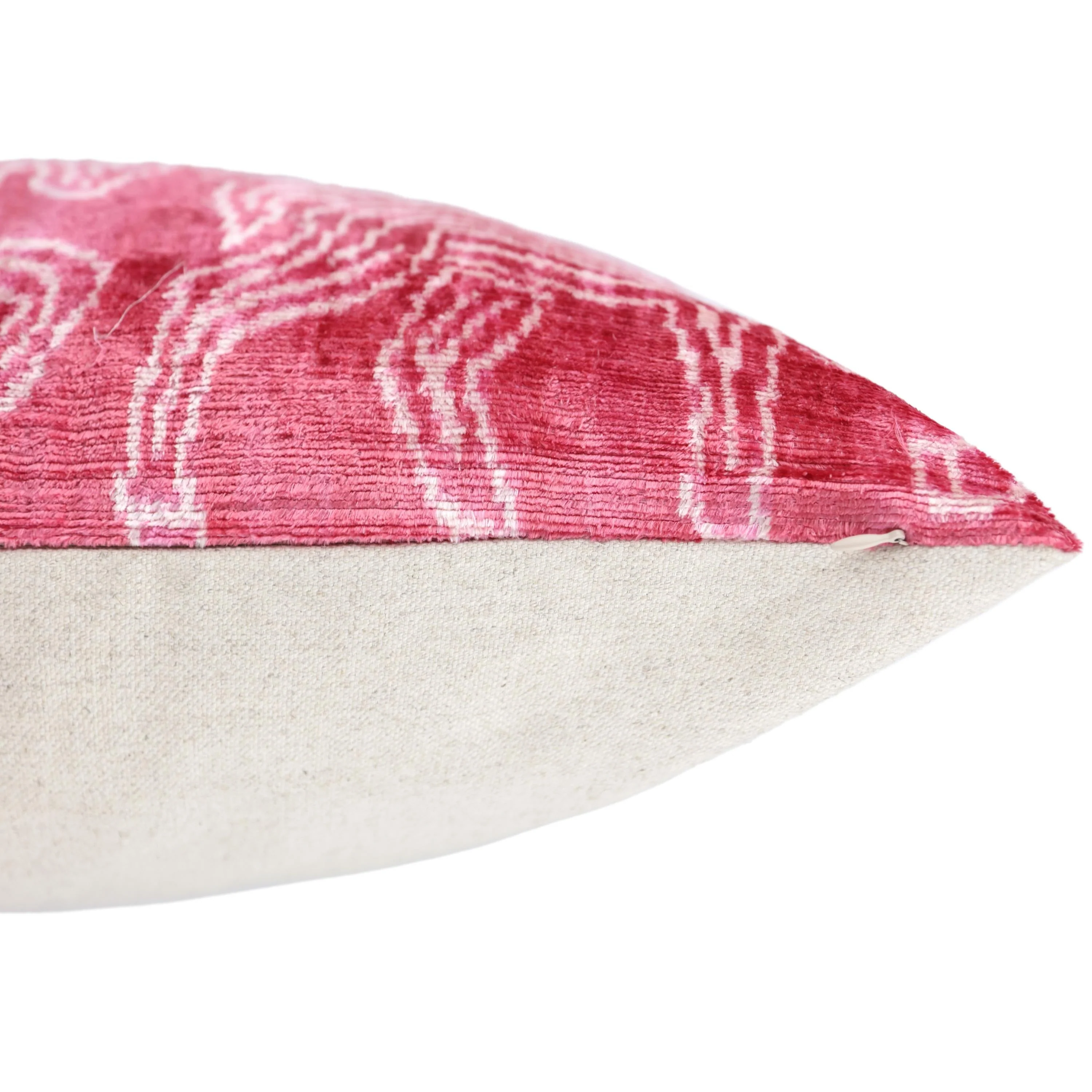 Pink White Zebra Silk Velvet Pillow – 20x20 Handmade Ikat Animal Cushion - Image 6