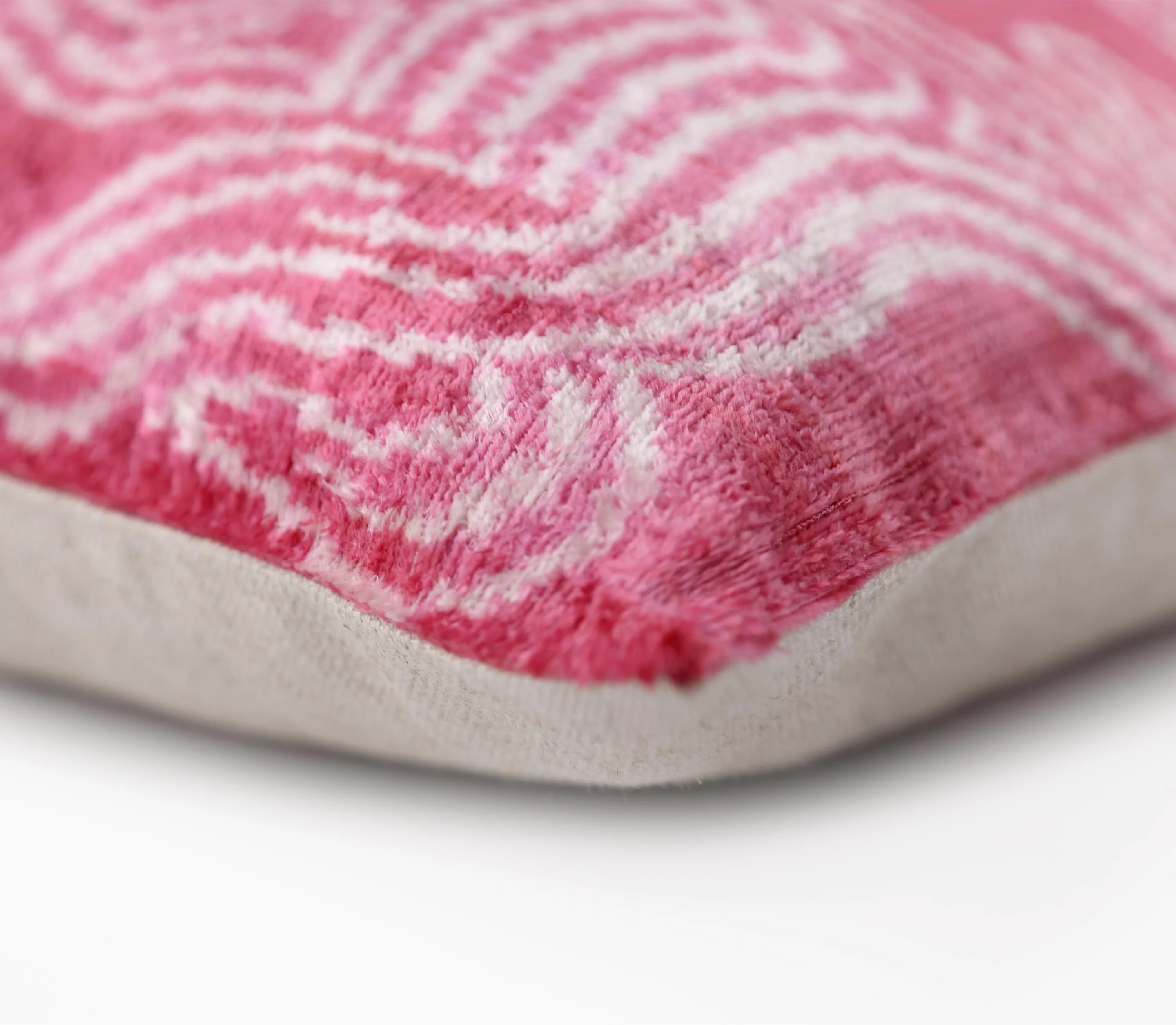 Pink White Zebra Silk Velvet Pillow – 20x20 Handmade Ikat Animal Cushion - Image 8