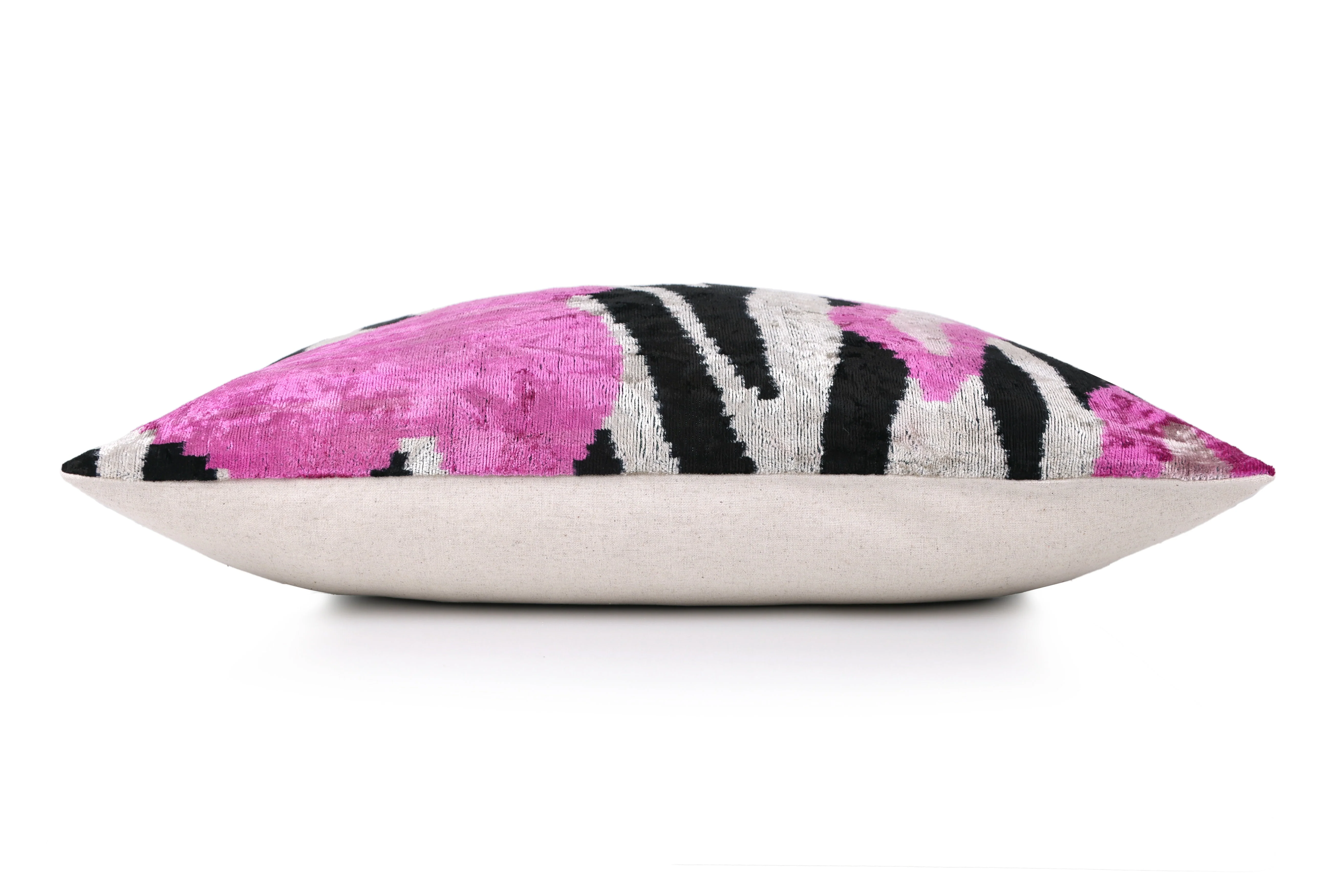 Pink Zebra Abstract Velvet Pillow – Handmade 16x24 Lumbar Cushion - Image 3