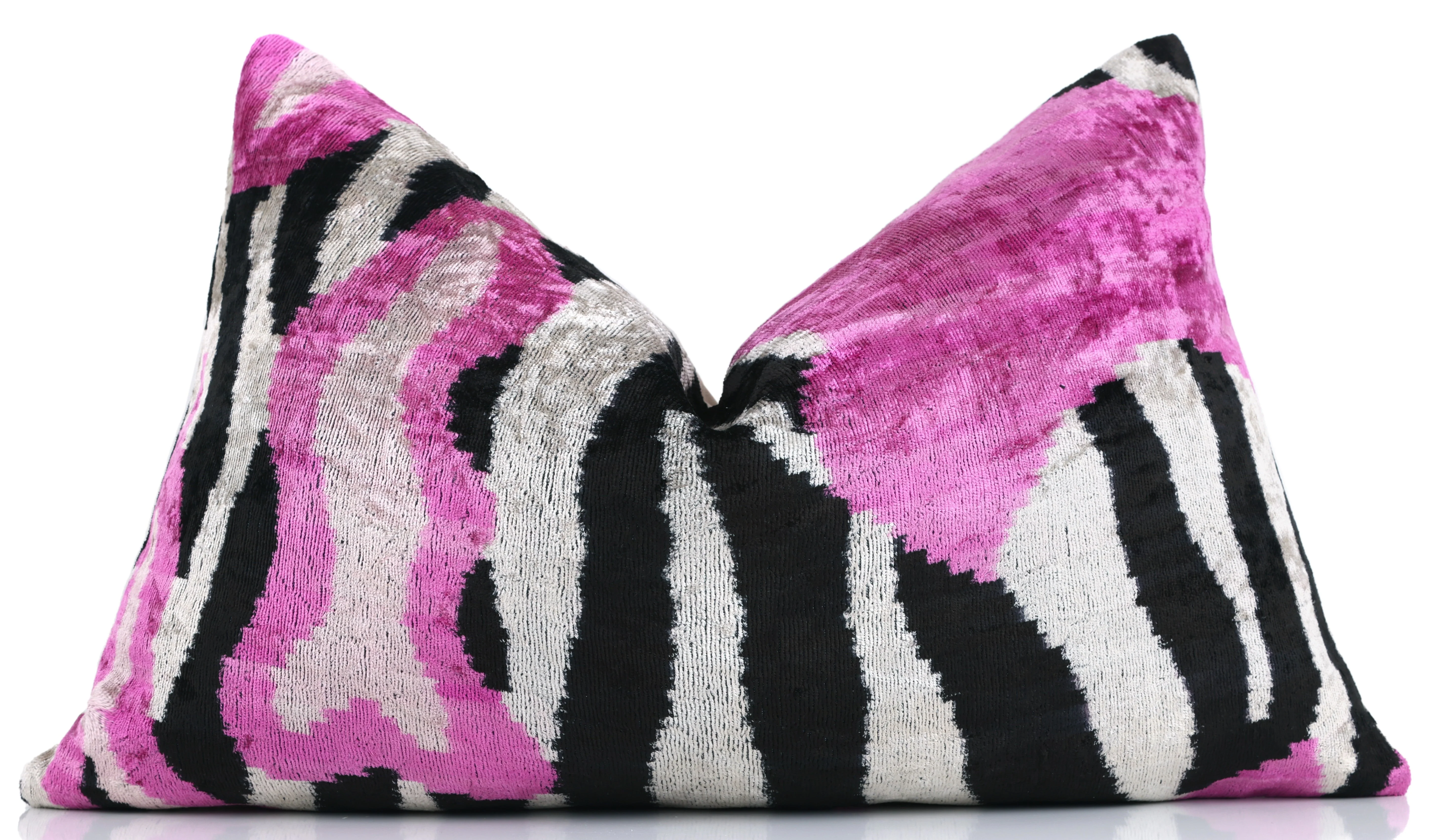 Pink Zebra Abstract Velvet Pillow – Handmade 16x24 Lumbar Cushion - Image 5