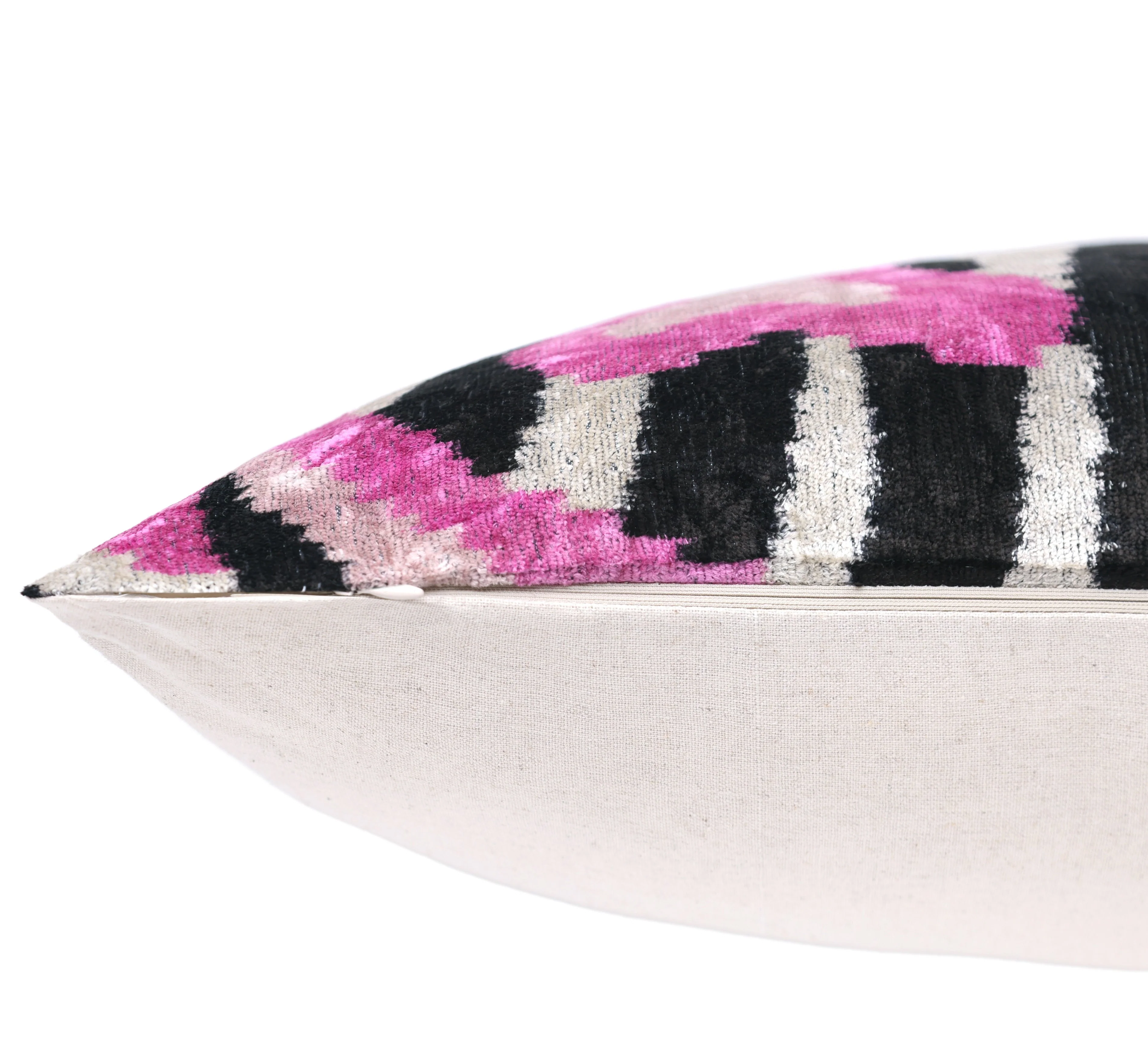 Pink Zebra Abstract Velvet Pillow – Handmade 16x24 Lumbar Cushion - Image 6