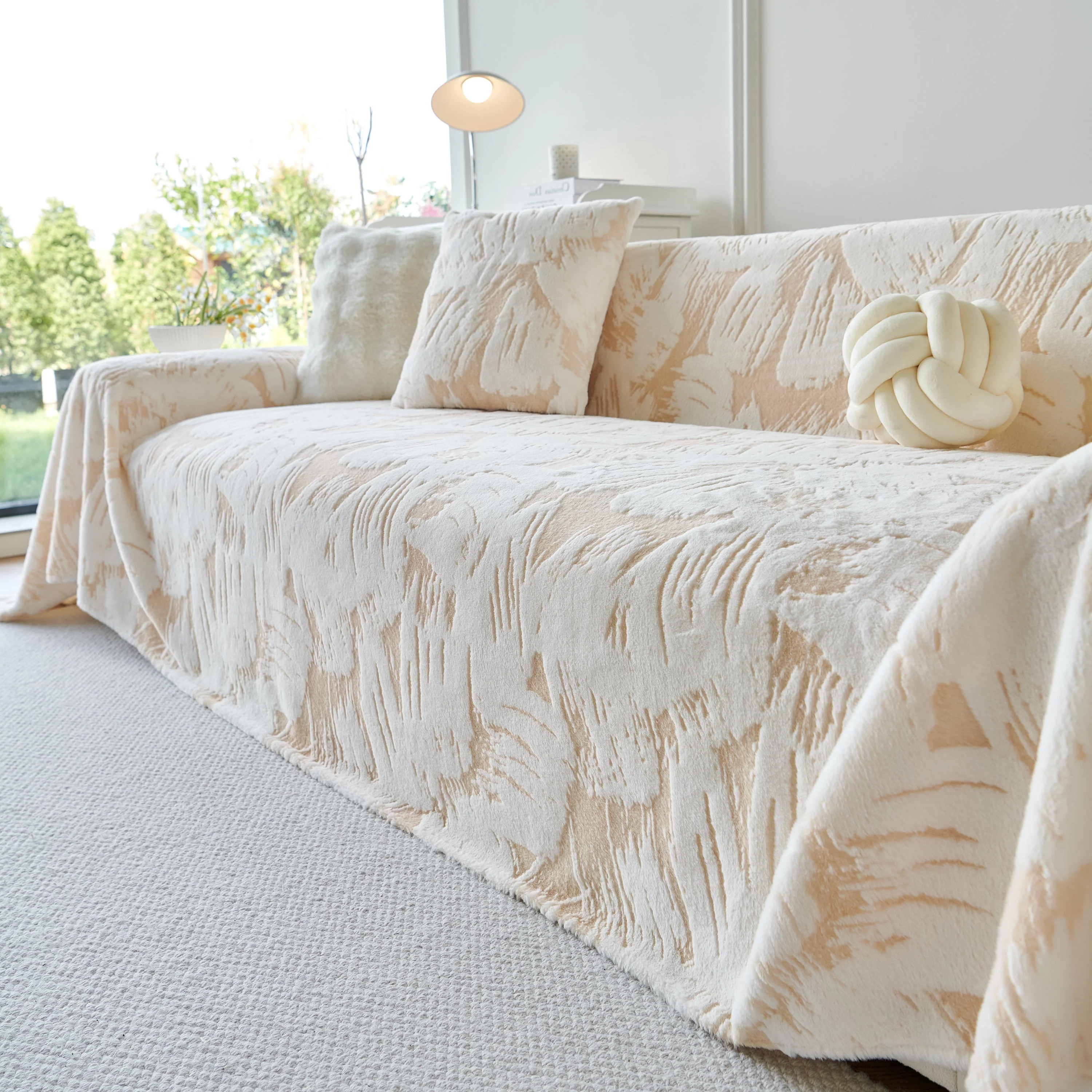 Plush Faux Fur Warm Sofa Cover with Waves Jacquard Textured Throw Blankets for Couch - Image 14
