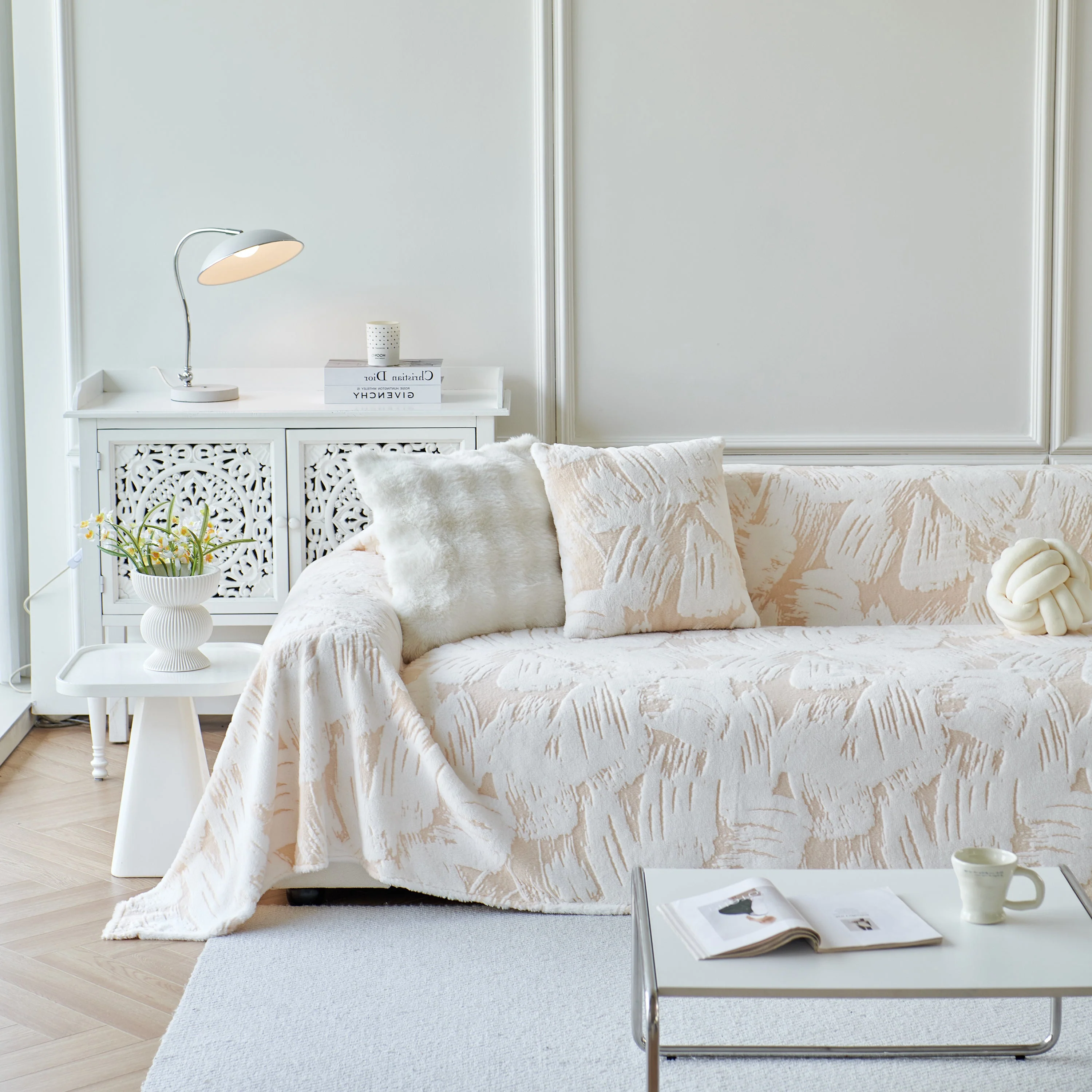 Plush Faux Fur Warm Sofa Cover with Waves Jacquard Textured Throw Blankets for Couch - Image 18