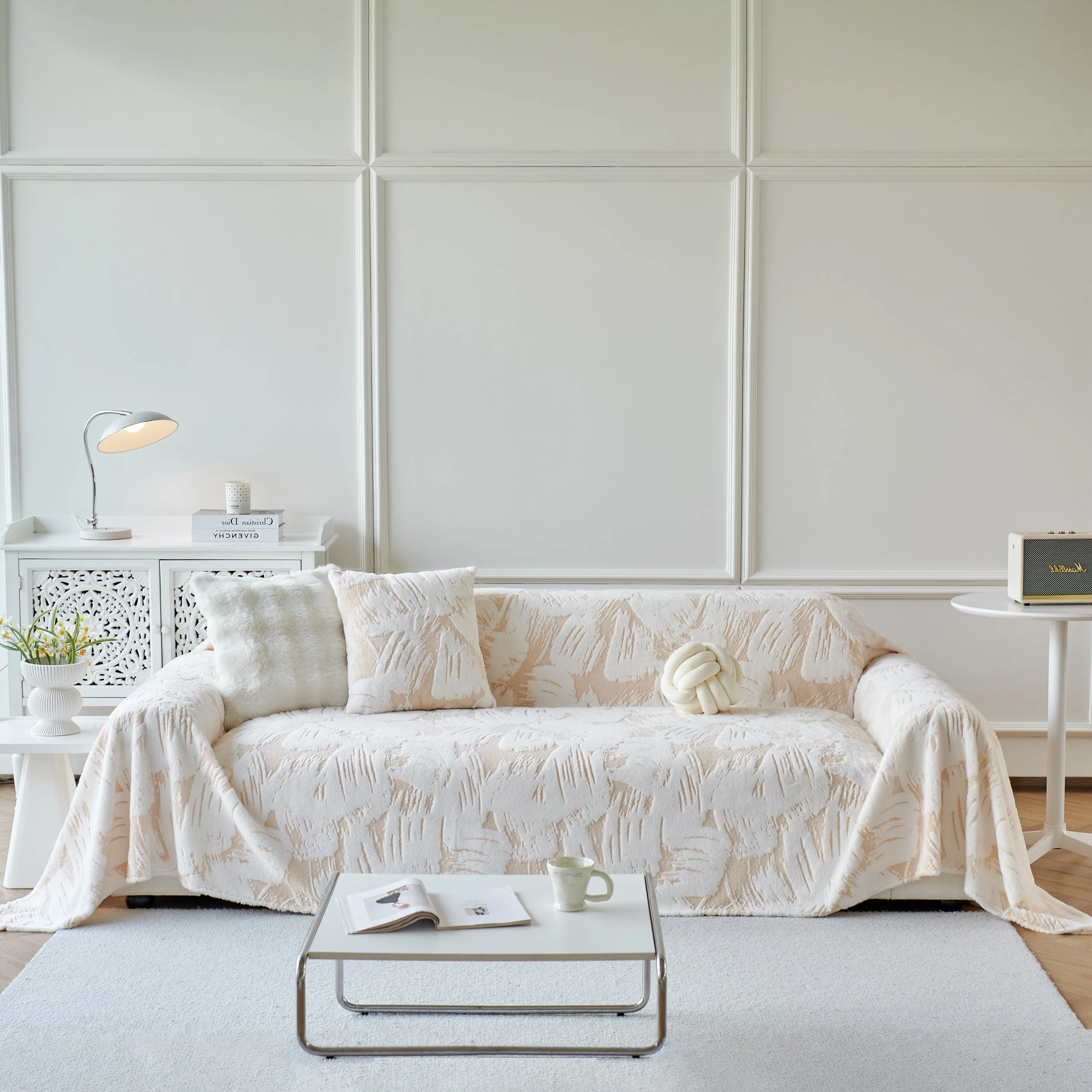 Plush Faux Fur Warm Sofa Cover with Waves Jacquard Textured Throw Blankets for Couch - Image 19