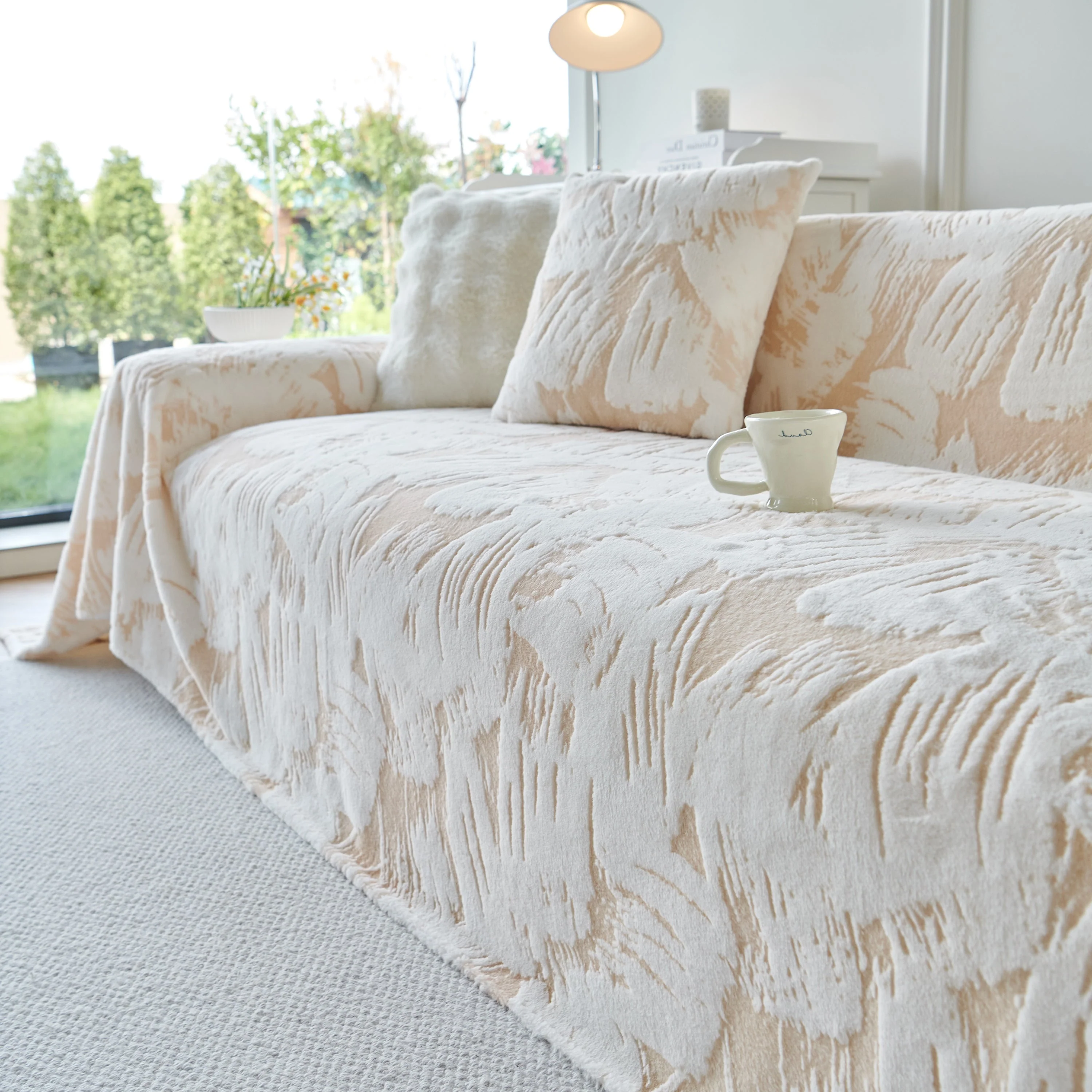Plush Faux Fur Warm Sofa Cover with Waves Jacquard Textured Throw Blankets for Couch - Image 22