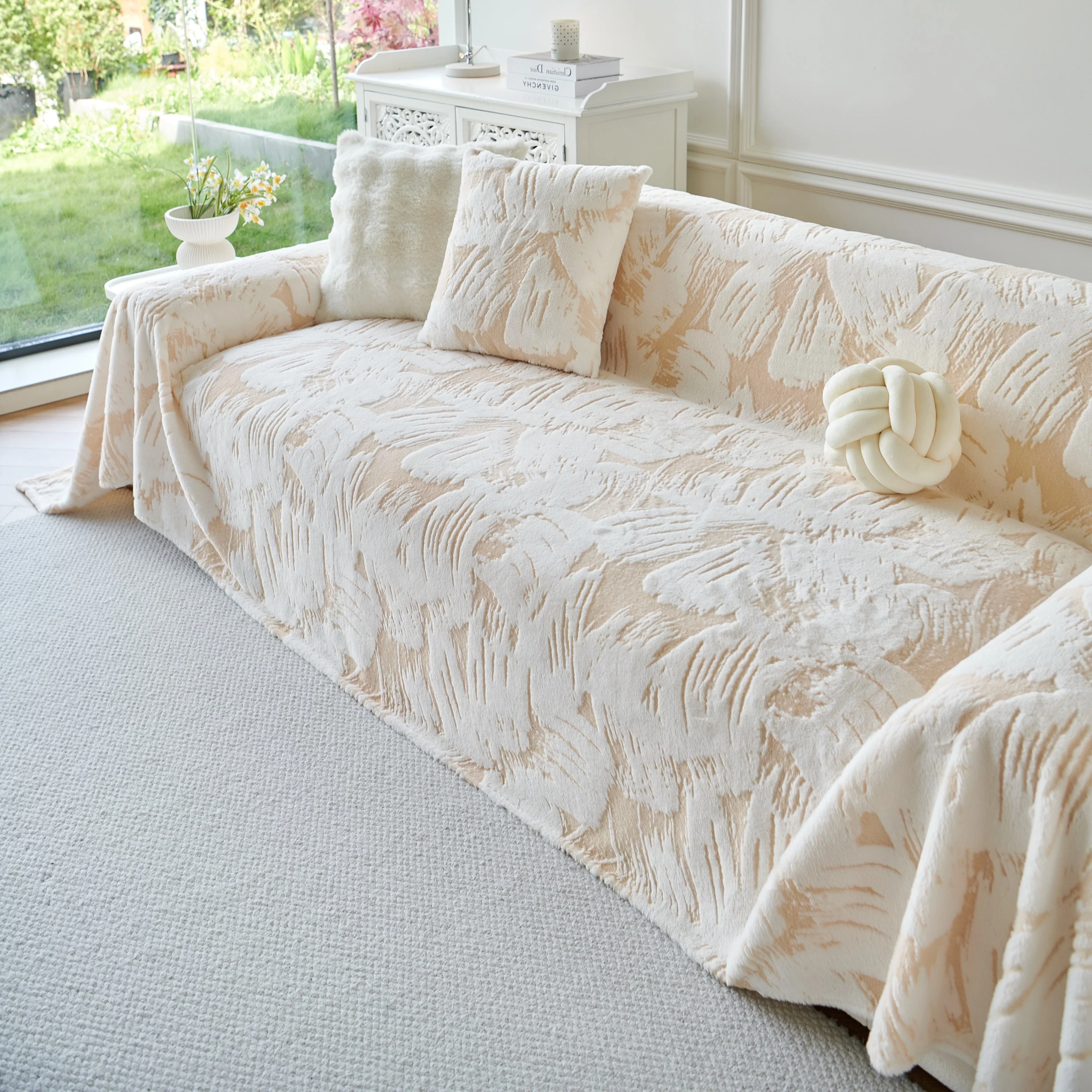 Plush Faux Fur Warm Sofa Cover with Waves Jacquard Textured Throw Blankets for Couch - Image 28