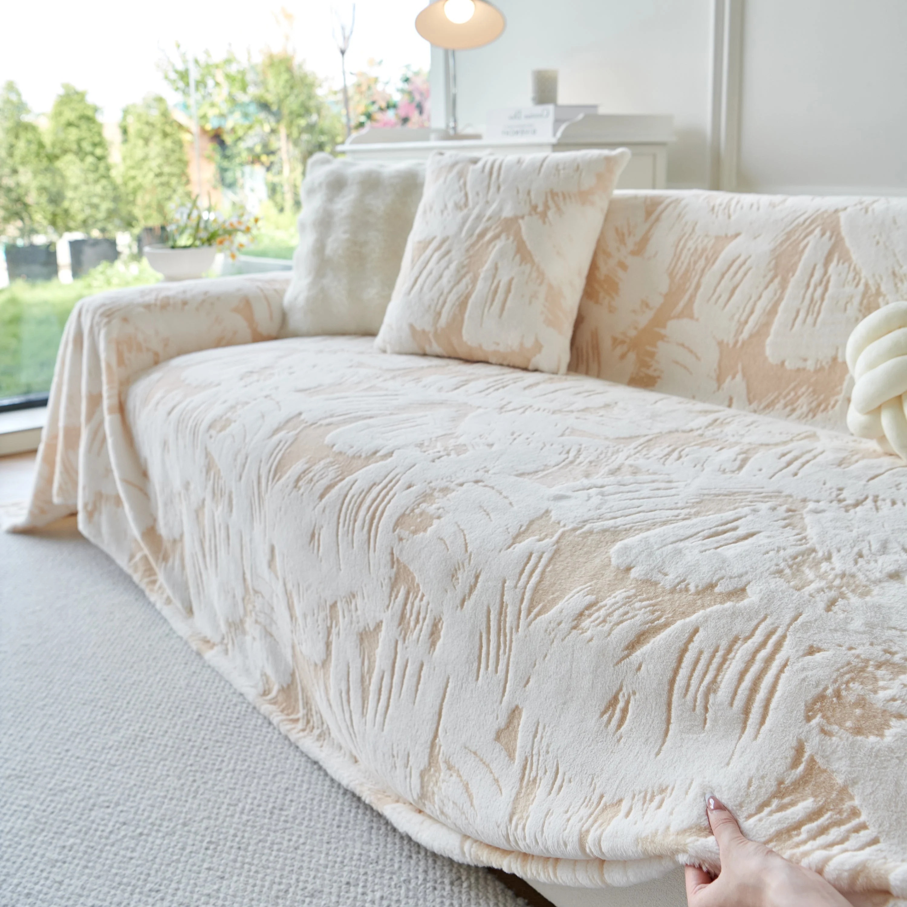 Plush Faux Fur Warm Sofa Cover with Waves Jacquard Textured Throw Blankets for Couch - Image 30