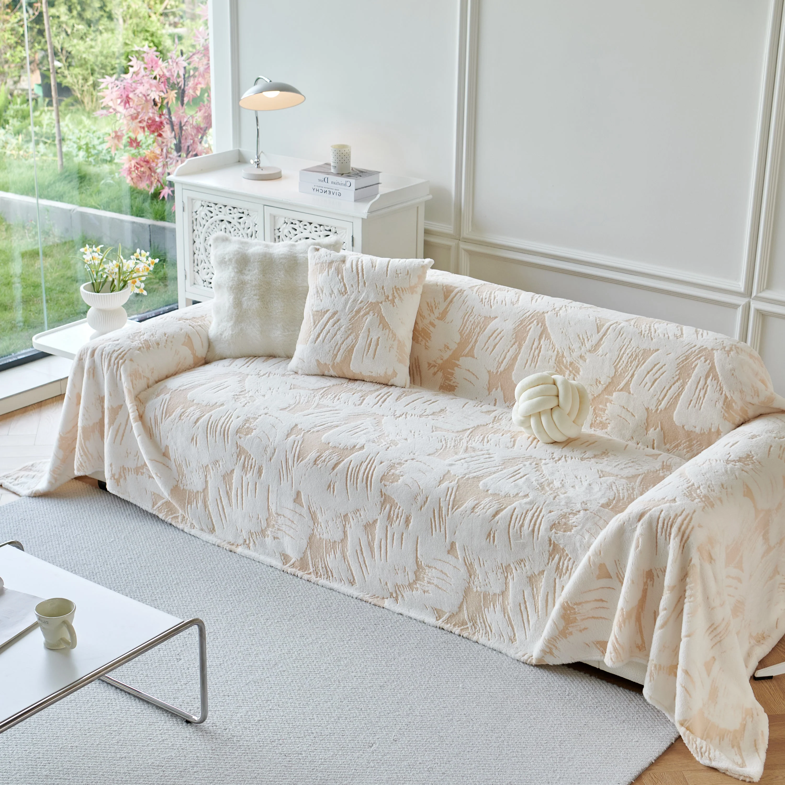 Plush Faux Fur Warm Sofa Cover with Waves Jacquard Textured Throw Blankets for Couch - Image 32