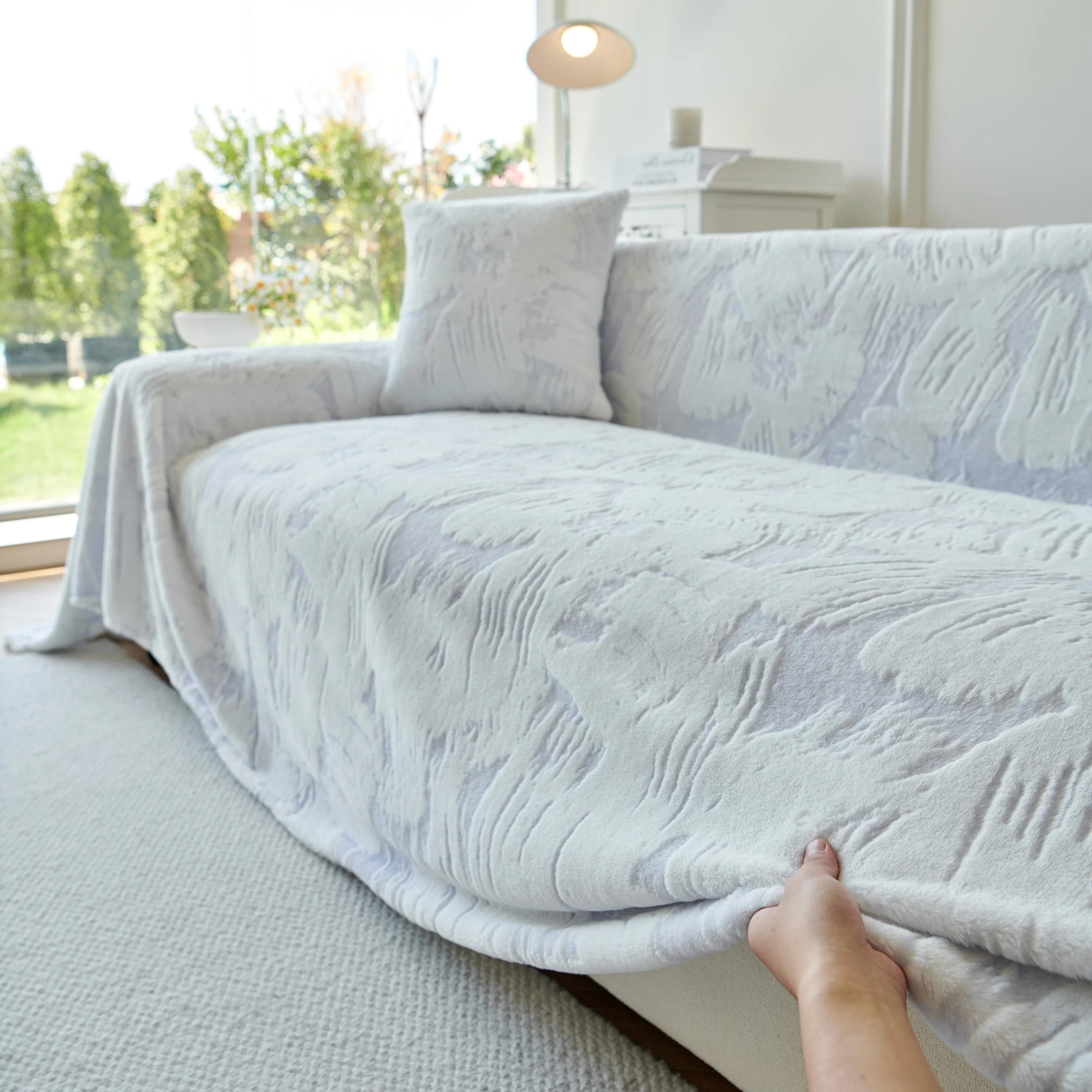 Plush Faux Fur Warm Sofa Cover with Waves Jacquard Textured Throw Blankets for Couch - Image 47