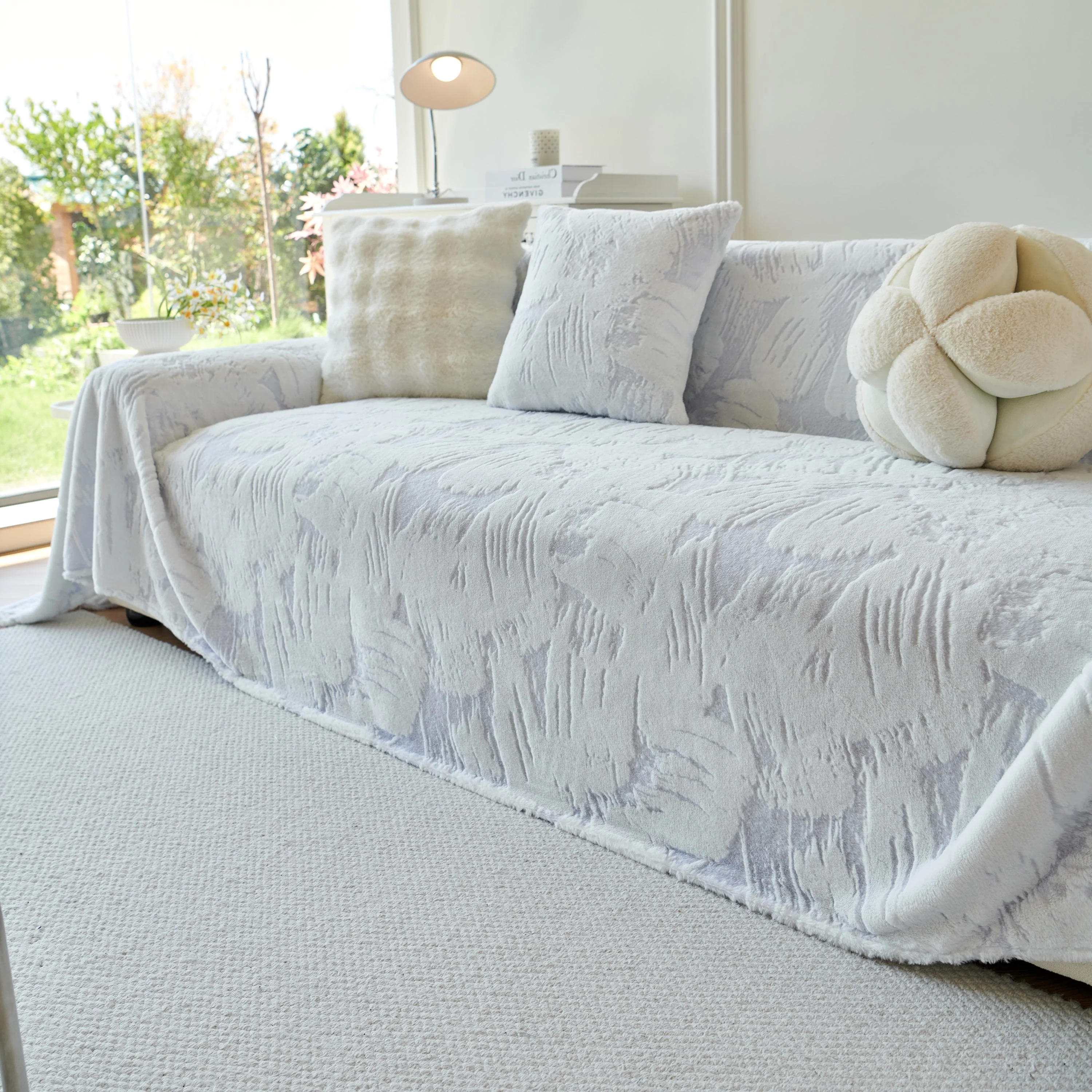 Plush Faux Fur Warm Sofa Cover with Waves Jacquard Textured Throw Blankets for Couch - Image 52