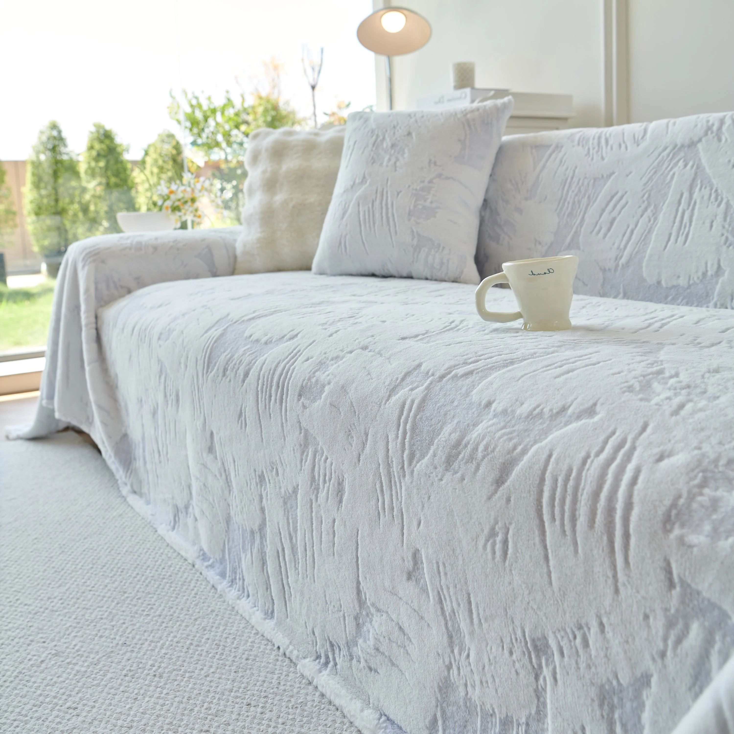 Plush Faux Fur Warm Sofa Cover with Waves Jacquard Textured Throw Blankets for Couch - Image 70