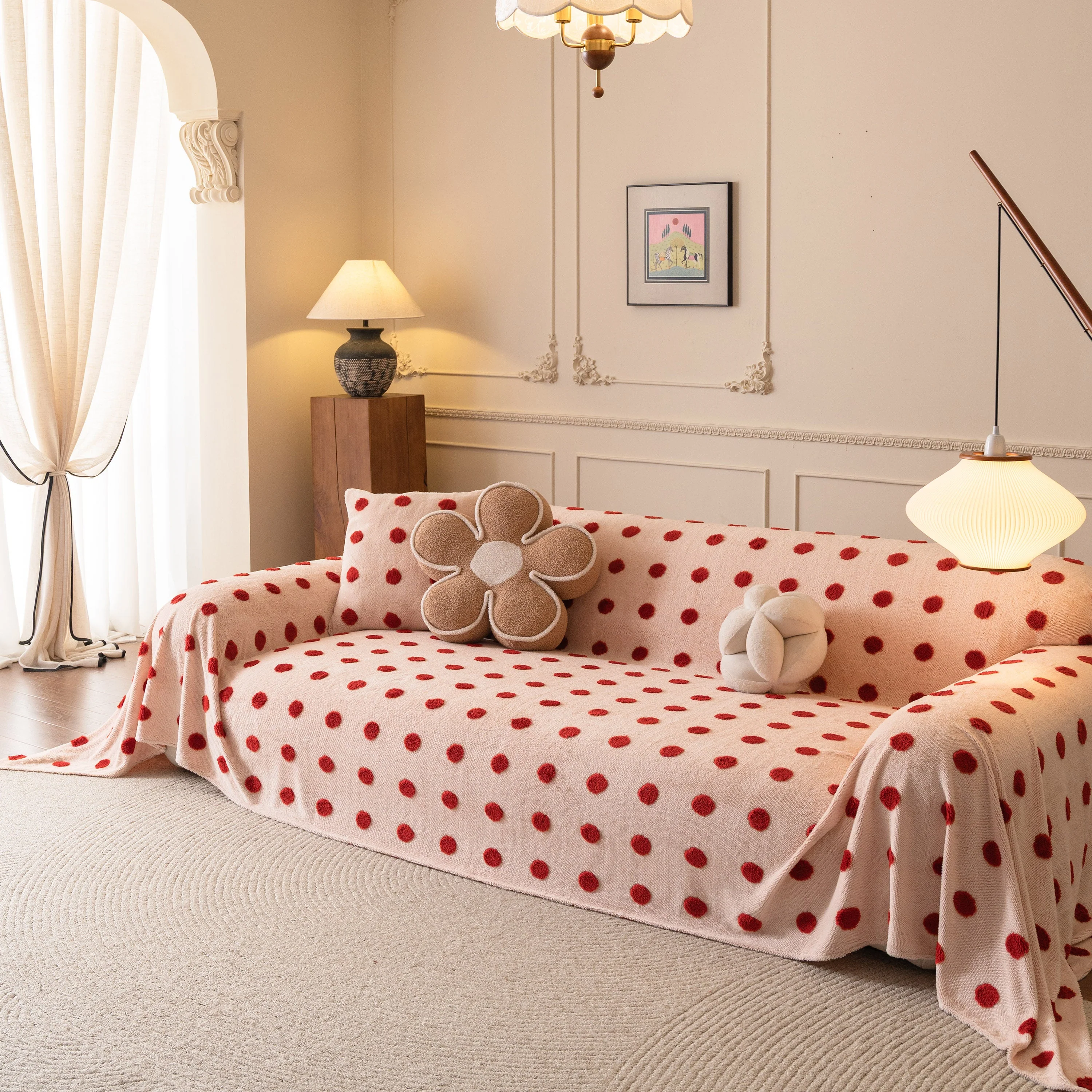 Plush Fleece Sofa Cover Throw, Soft Textured Polka Dot Couch Protector Blanket for Pets - Image 10