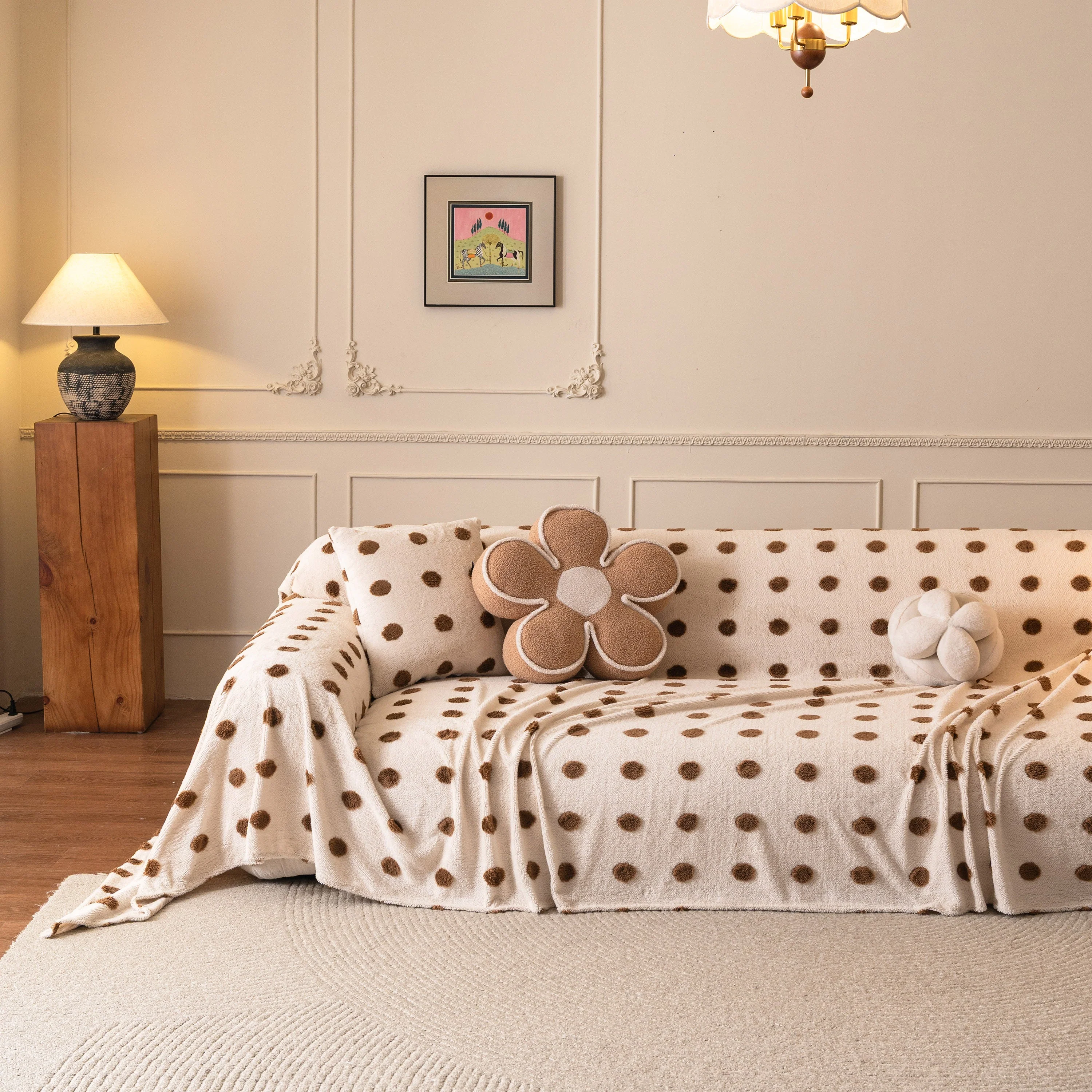 Plush Fleece Sofa Cover Throw, Soft Textured Polka Dot Couch Protector Blanket for Pets - Image 101
