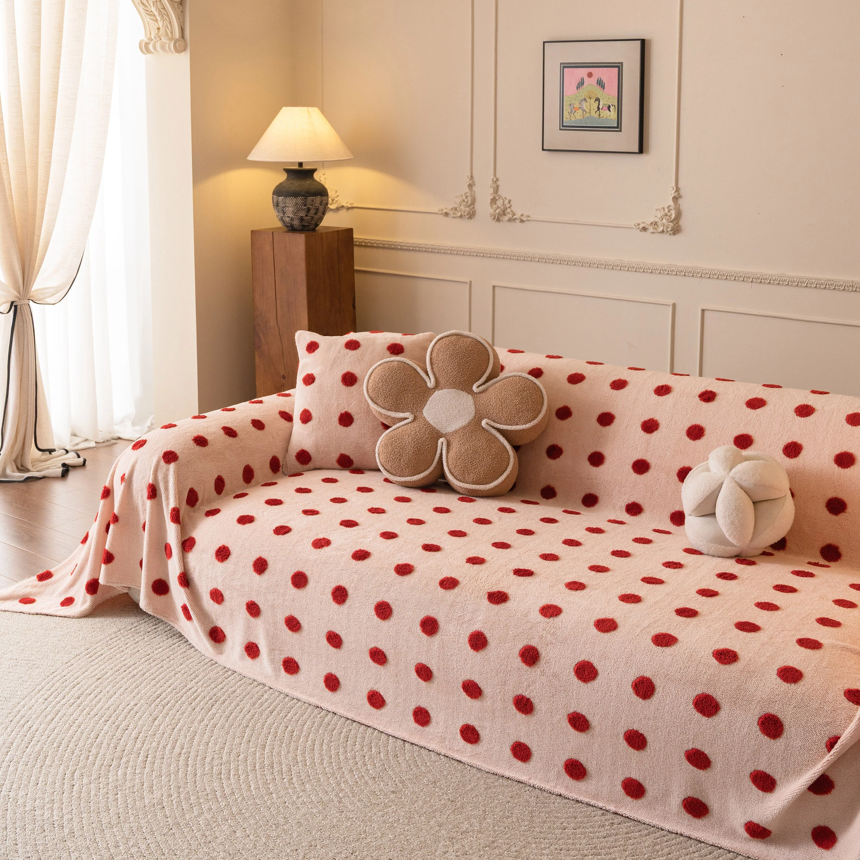 Plush Fleece Sofa Cover Throw, Soft Textured Polka Dot Couch Protector Blanket for Pets - Image 11