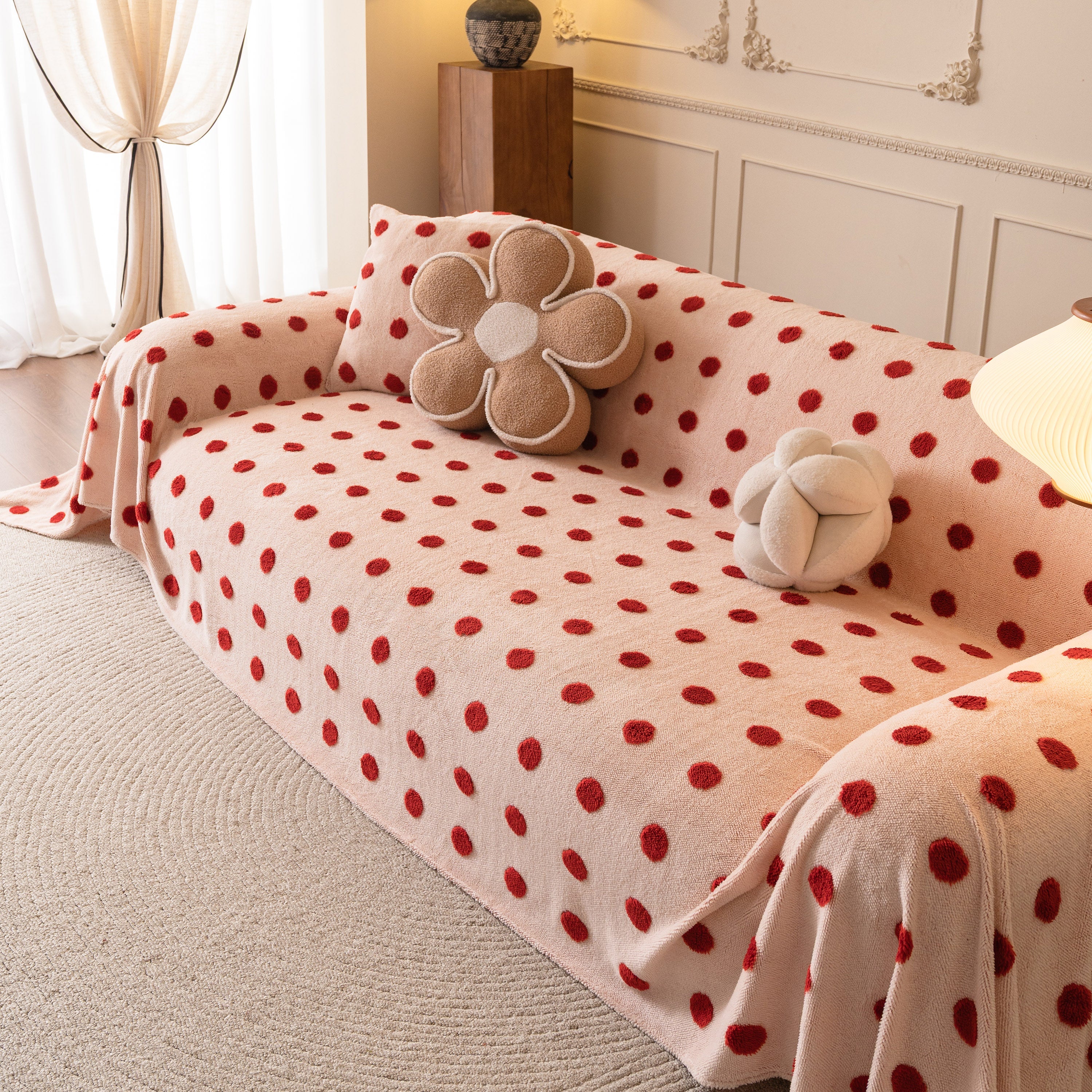 Plush Fleece Sofa Cover Throw, Soft Textured Polka Dot Couch Protector Blanket for Pets - Image 12