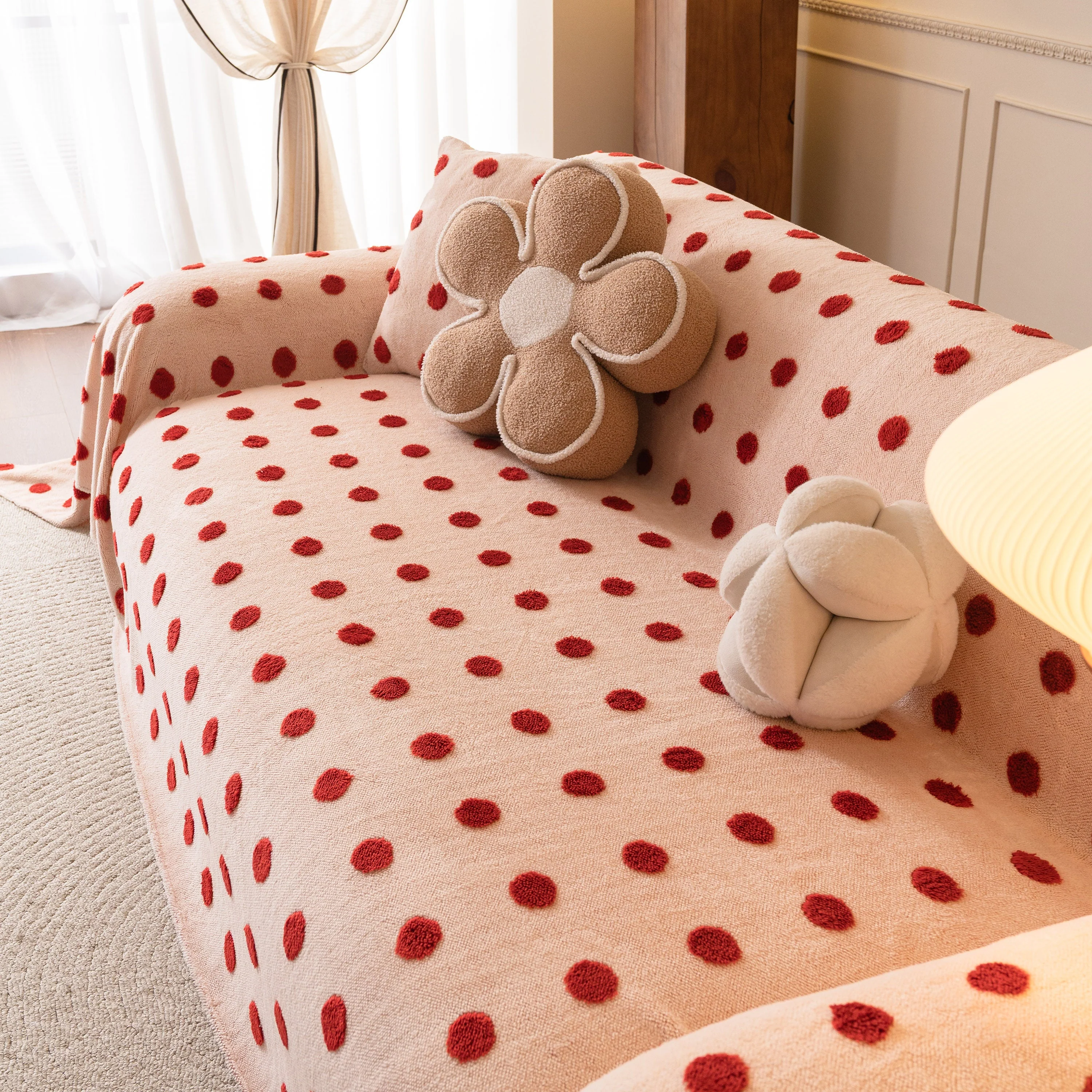 Plush Fleece Sofa Cover Throw, Soft Textured Polka Dot Couch Protector Blanket for Pets - Image 13