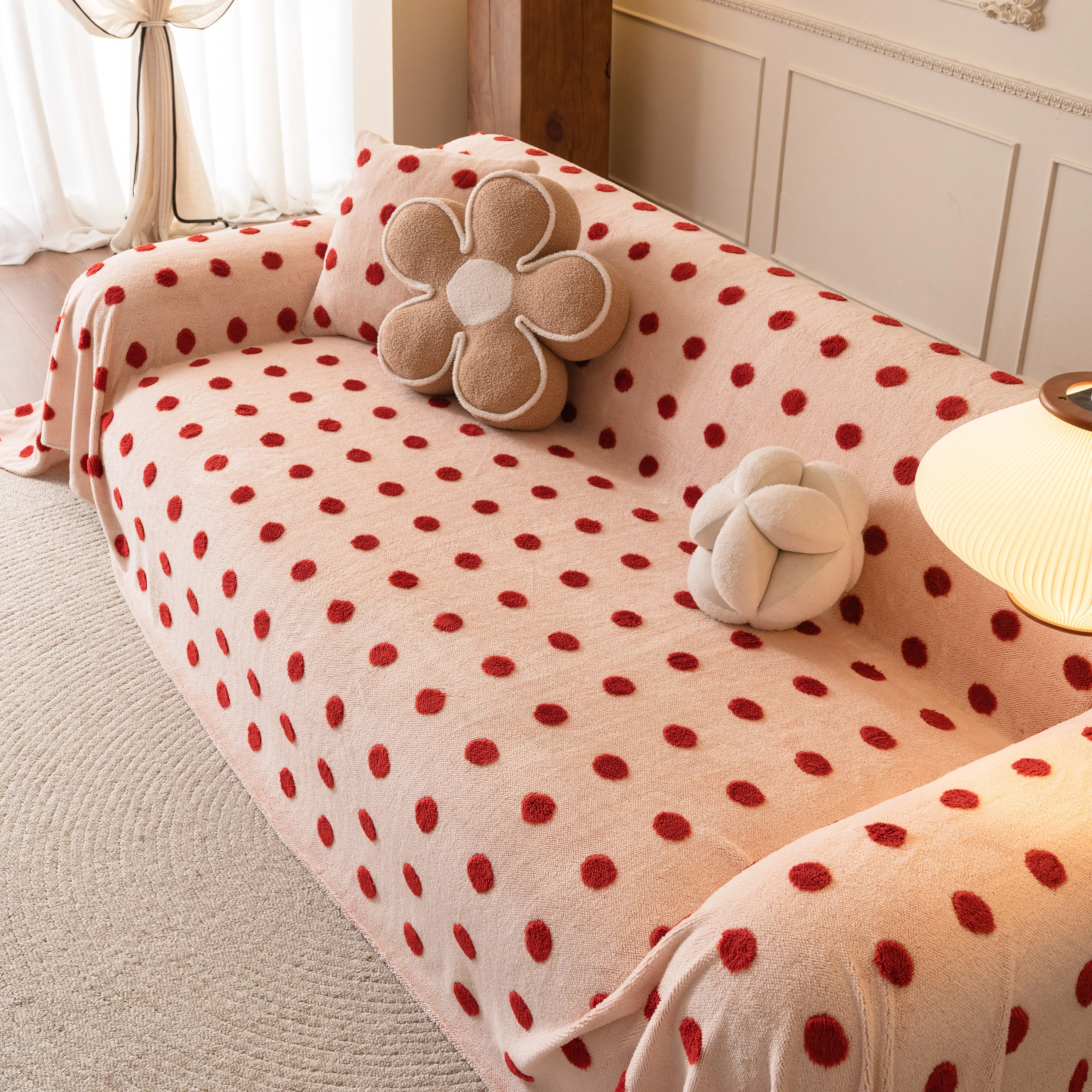 Plush Fleece Sofa Cover Throw, Soft Textured Polka Dot Couch Protector Blanket for Pets - Image 14