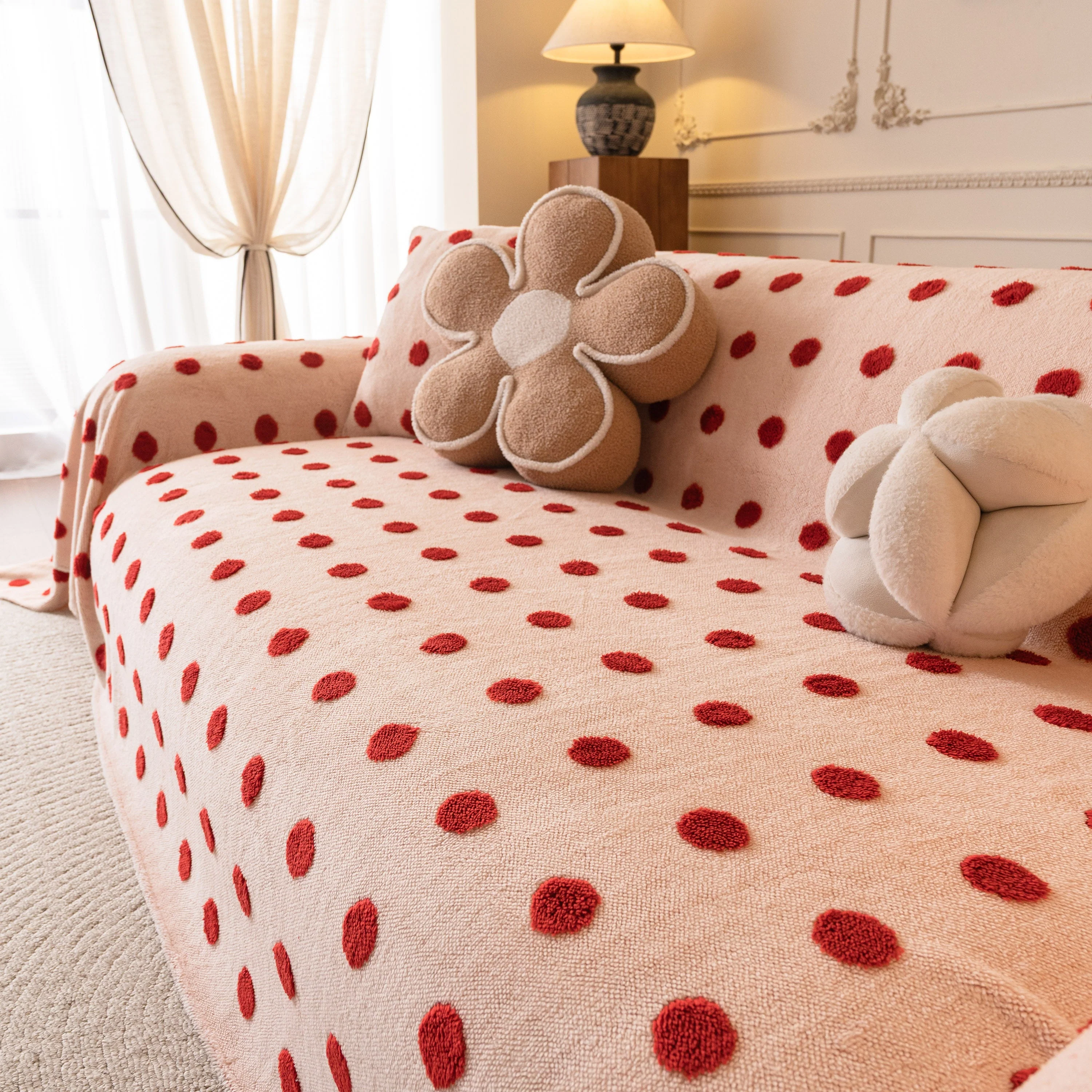 Plush Fleece Sofa Cover Throw, Soft Textured Polka Dot Couch Protector Blanket for Pets - Image 15
