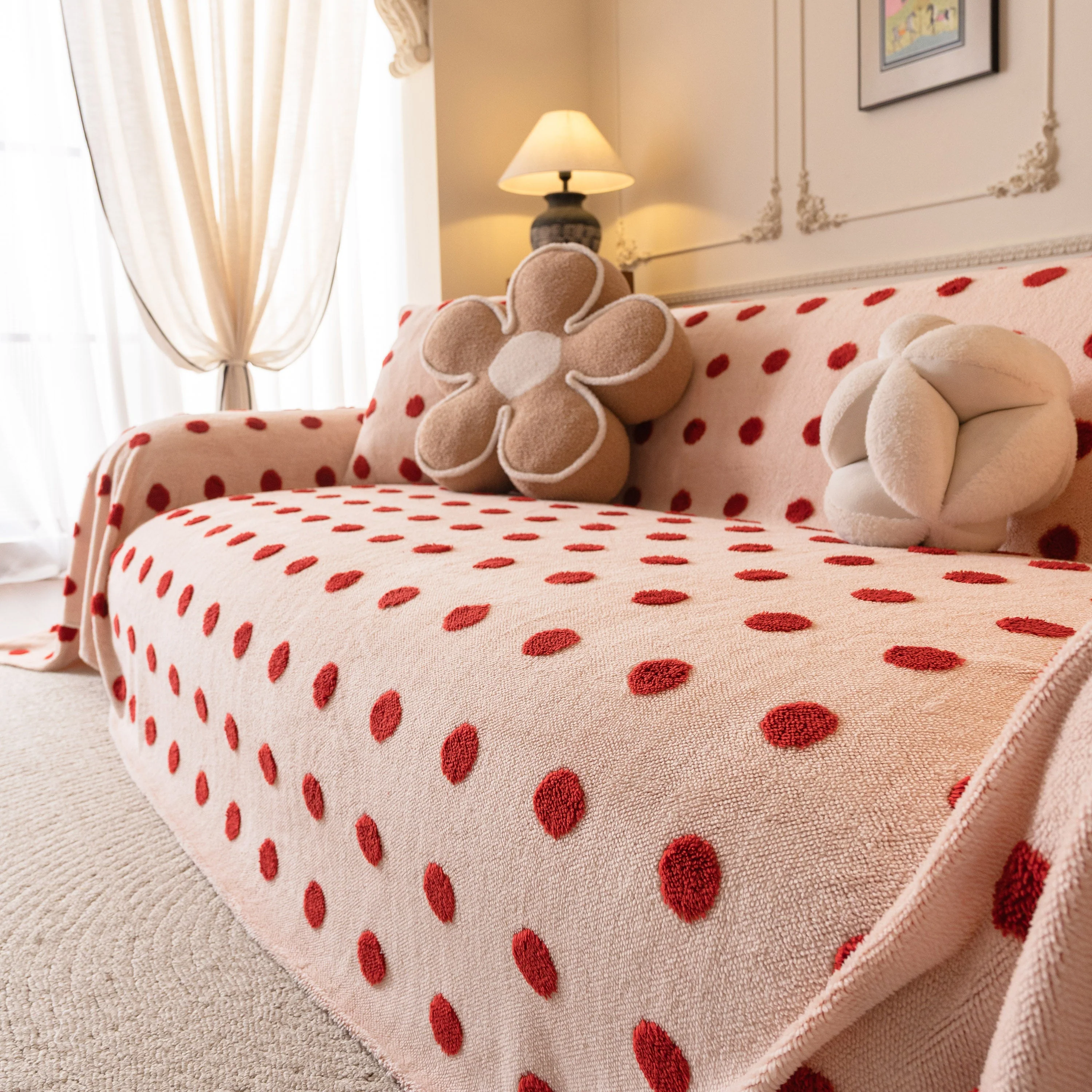 Plush Fleece Sofa Cover Throw, Soft Textured Polka Dot Couch Protector Blanket for Pets - Image 16