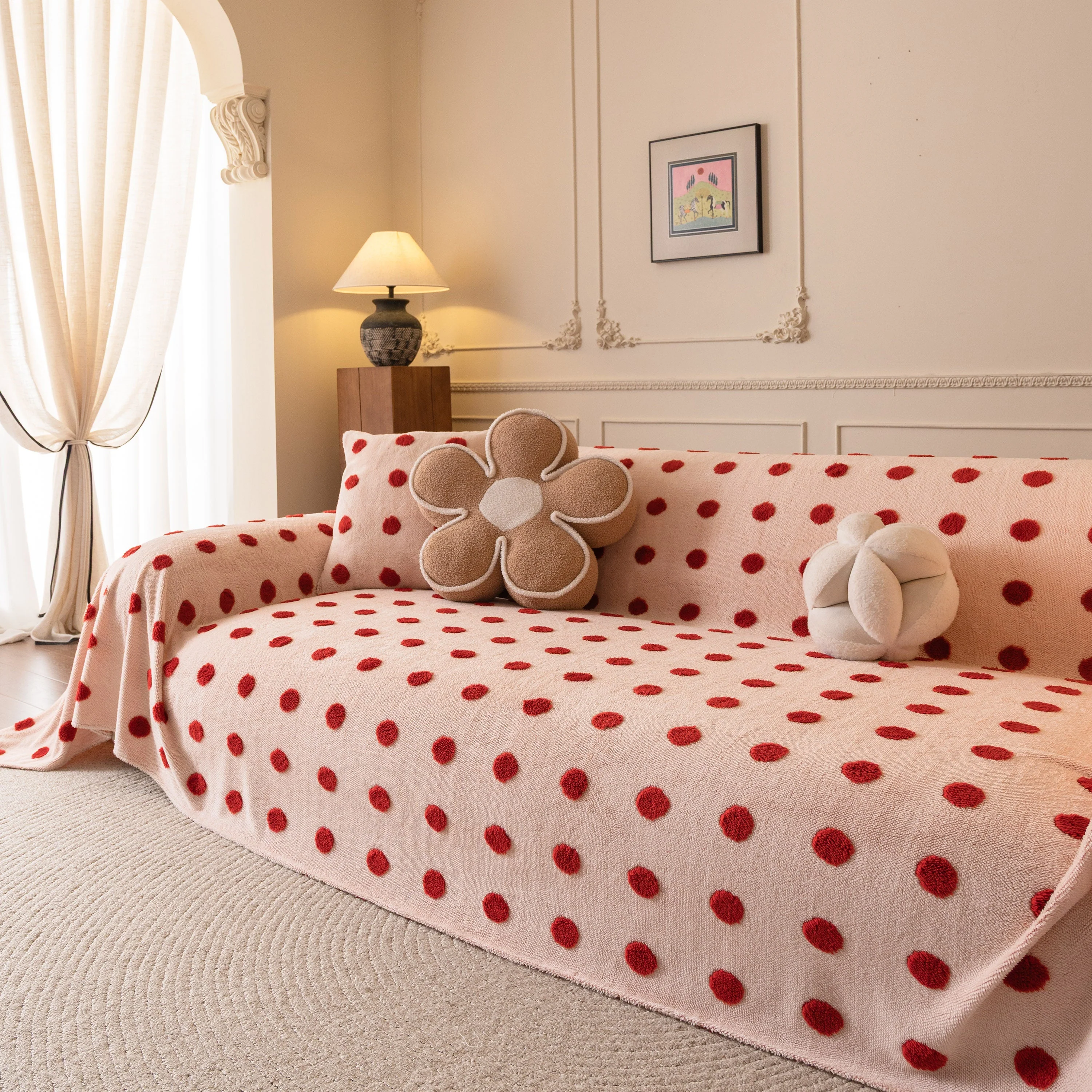Plush Fleece Sofa Cover Throw, Soft Textured Polka Dot Couch Protector Blanket for Pets - Image 17