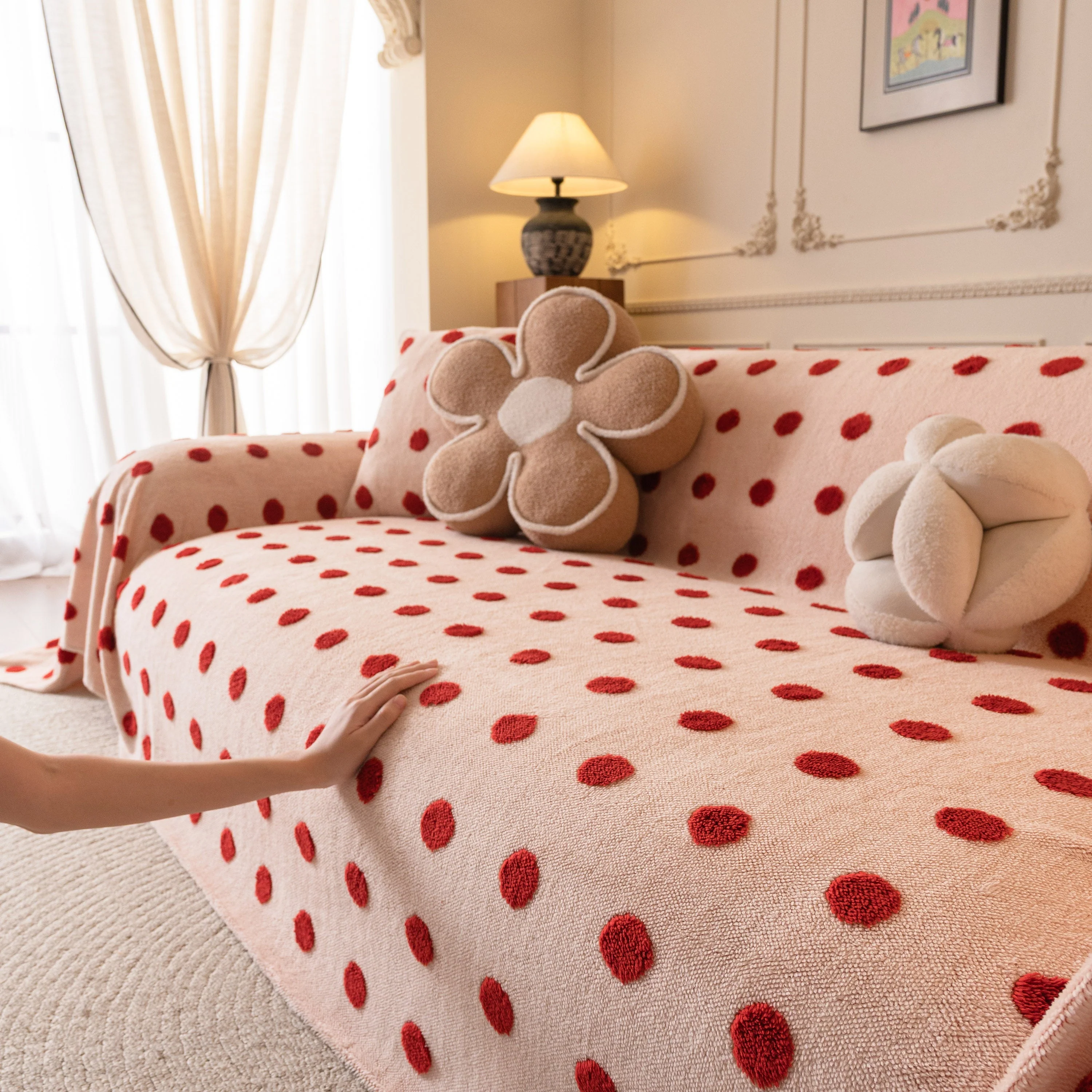 Plush Fleece Sofa Cover Throw, Soft Textured Polka Dot Couch Protector Blanket for Pets - Image 18
