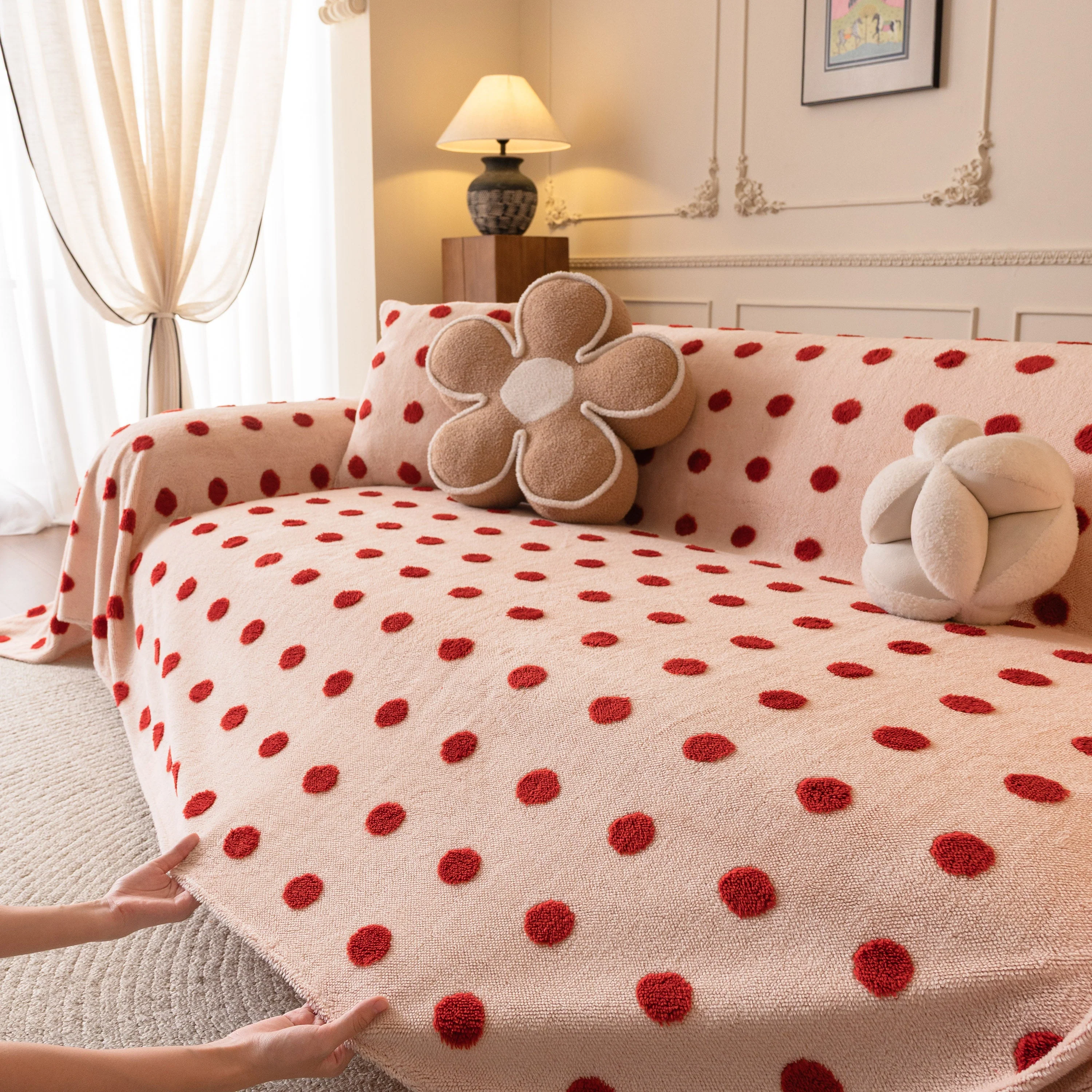 Plush Fleece Sofa Cover Throw, Soft Textured Polka Dot Couch Protector Blanket for Pets - Image 19