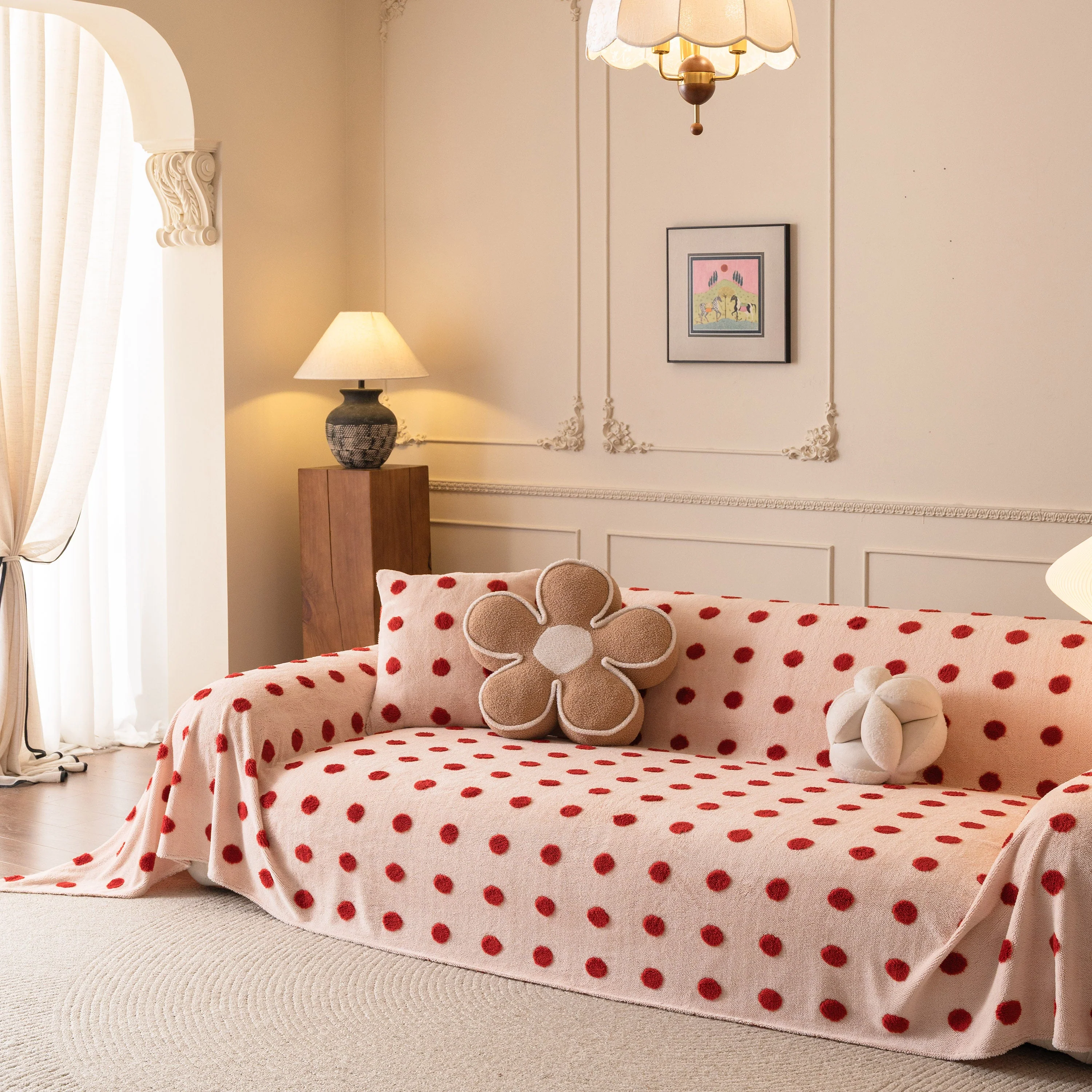 Plush Fleece Sofa Cover Throw, Soft Textured Polka Dot Couch Protector Blanket for Pets - Image 2