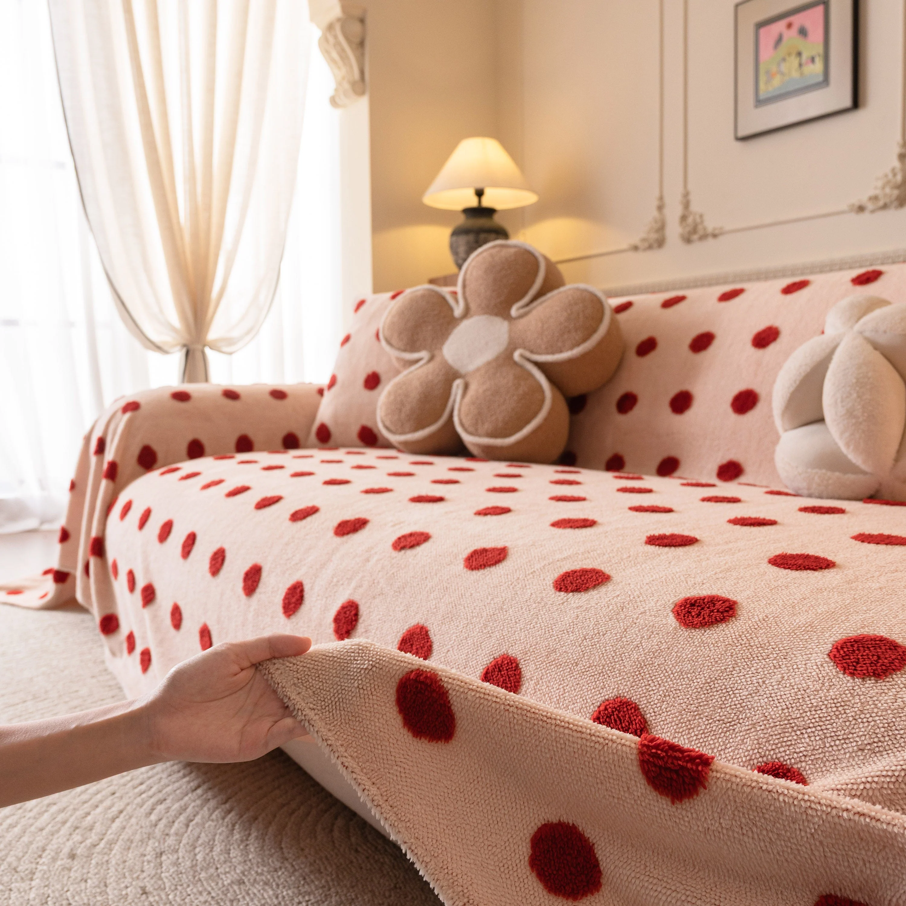 Plush Fleece Sofa Cover Throw, Soft Textured Polka Dot Couch Protector Blanket for Pets - Image 20