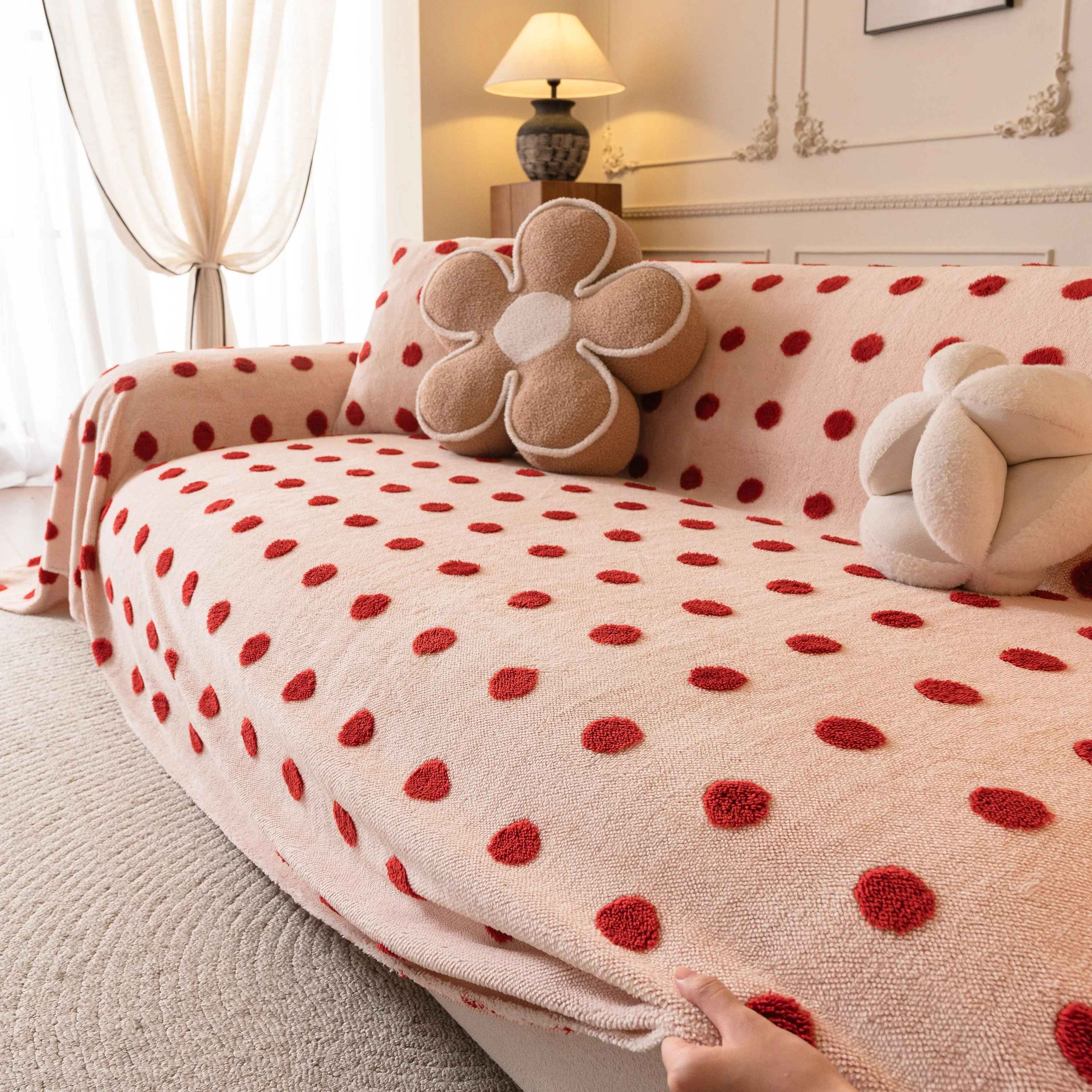 Plush Fleece Sofa Cover Throw, Soft Textured Polka Dot Couch Protector Blanket for Pets - Image 21